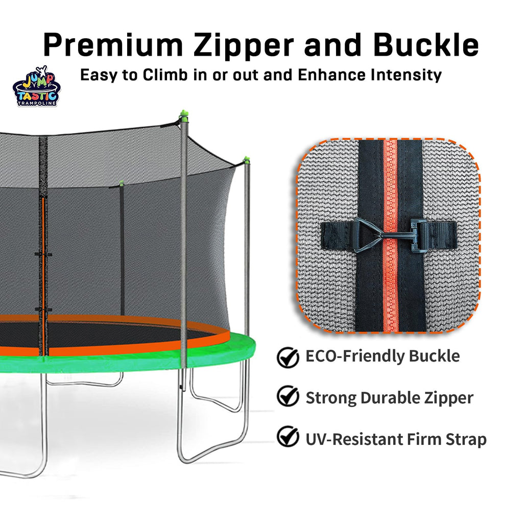 14Ft Trampoline Net Replacement With 6 Enclosure Pole Caps, Trampoline Replacement Enclosure Net Round Safty Uv-Resistant Weathe