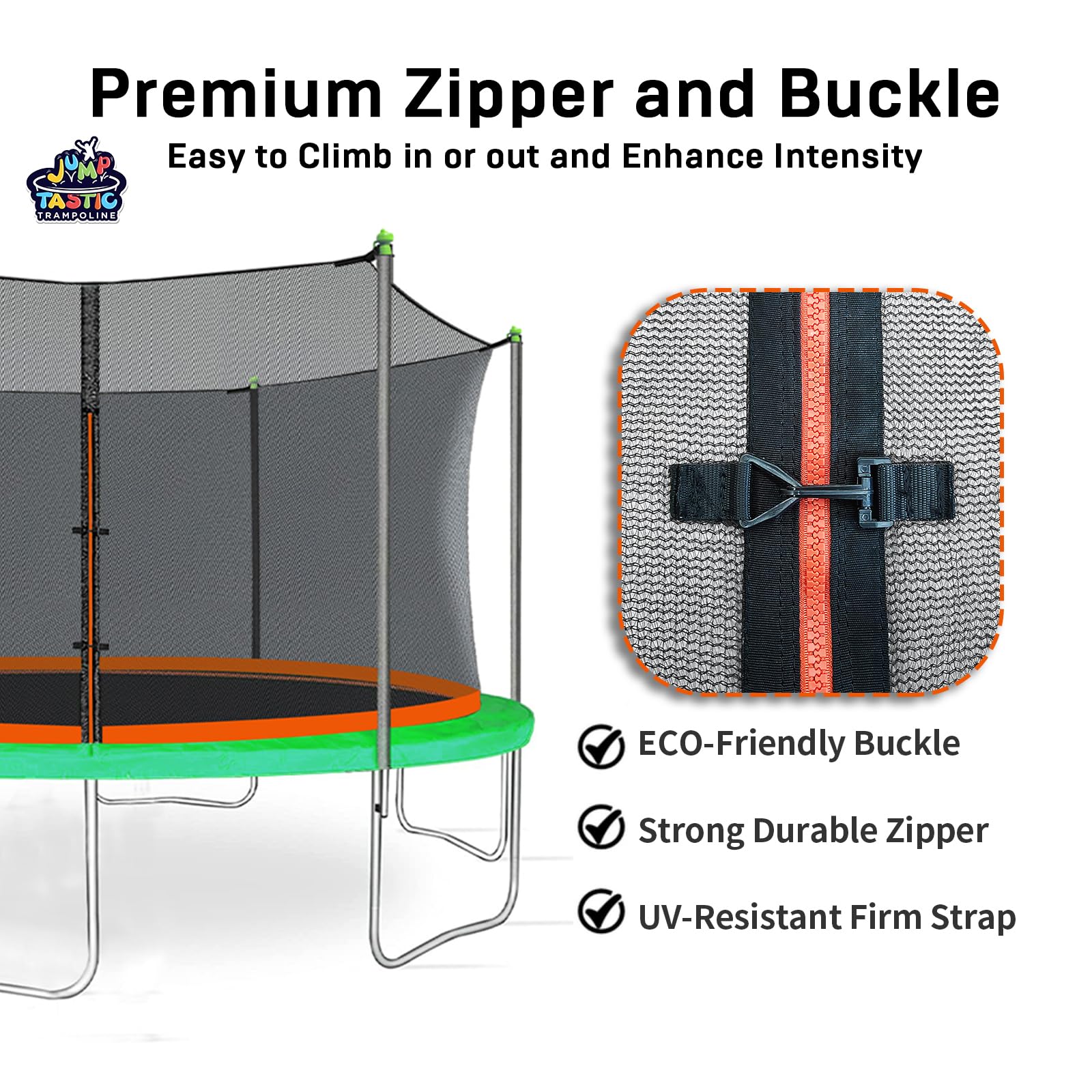 14Ft Trampoline Net Replacement With 6 Enclosure Pole Caps, Trampoline Replacement Enclosure Net Round Safty Uv-Resistant Weathe