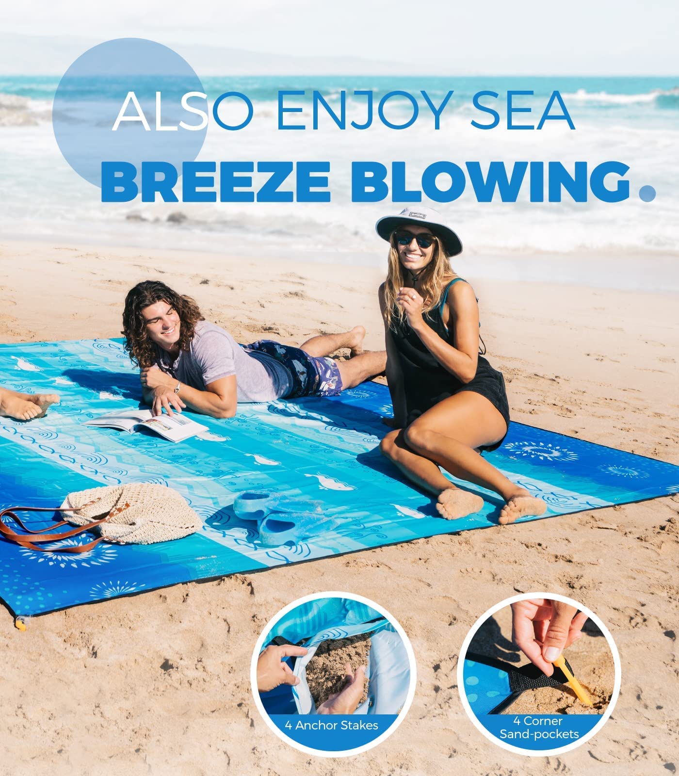 Ocoopa Diveblues Bohemian Beach Blanket Waterproof Sandproof, 10'X 9' Extra Large, Soft And Durable, Sand Free, Light Weight And