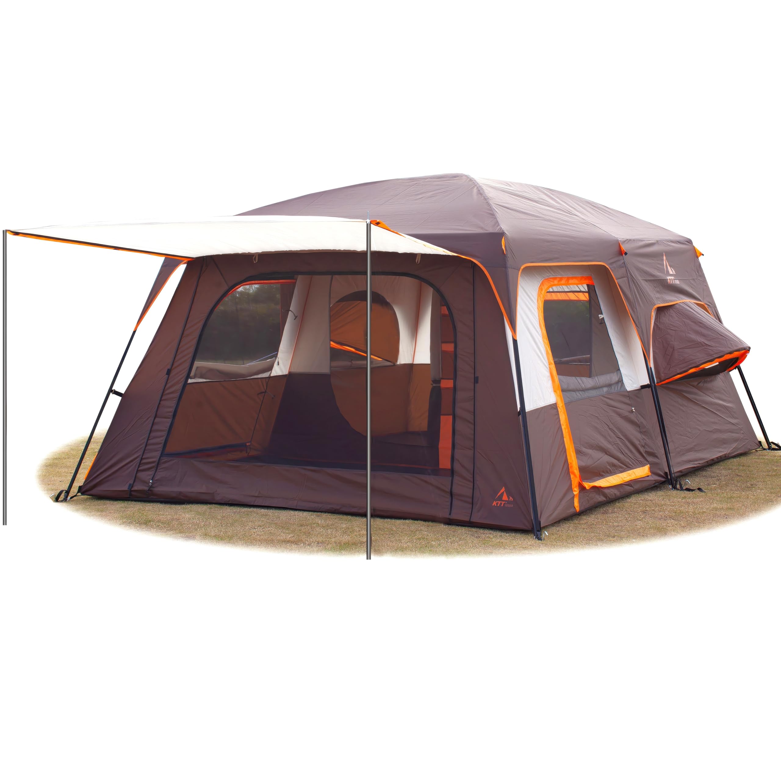 Ktt Large Family Cabin Tent 10-12 Person,2 Rooms,3 Storage Pockets,2 Bay-Windows 3 Doors And 3 Windows With Mesh,Straight Wall,W