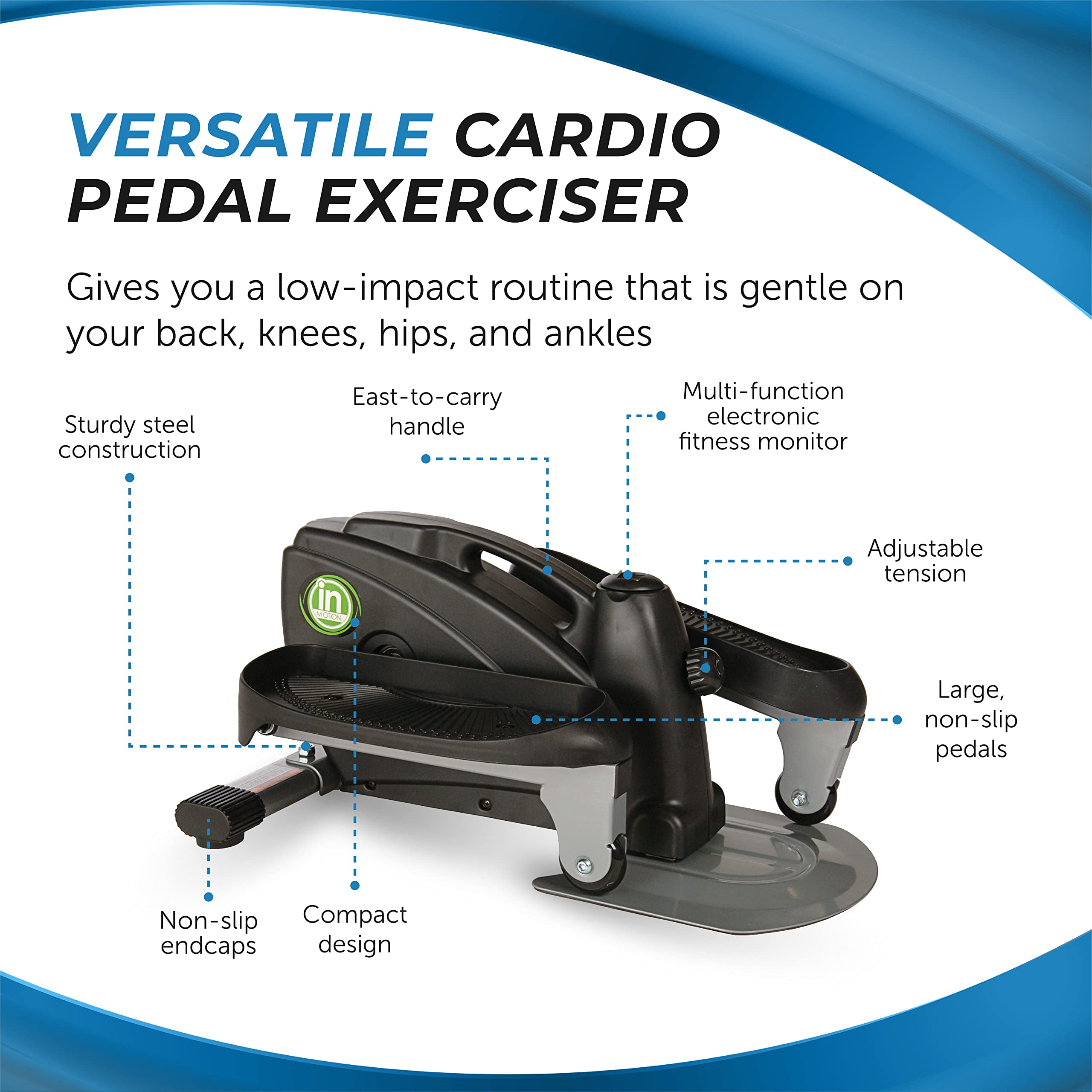 Stamina Inmotion Compact Strider Elliptical Foot Pedal Exerciser With Smart Workout App For Home - Up To 250 Lbs Weight Capacity