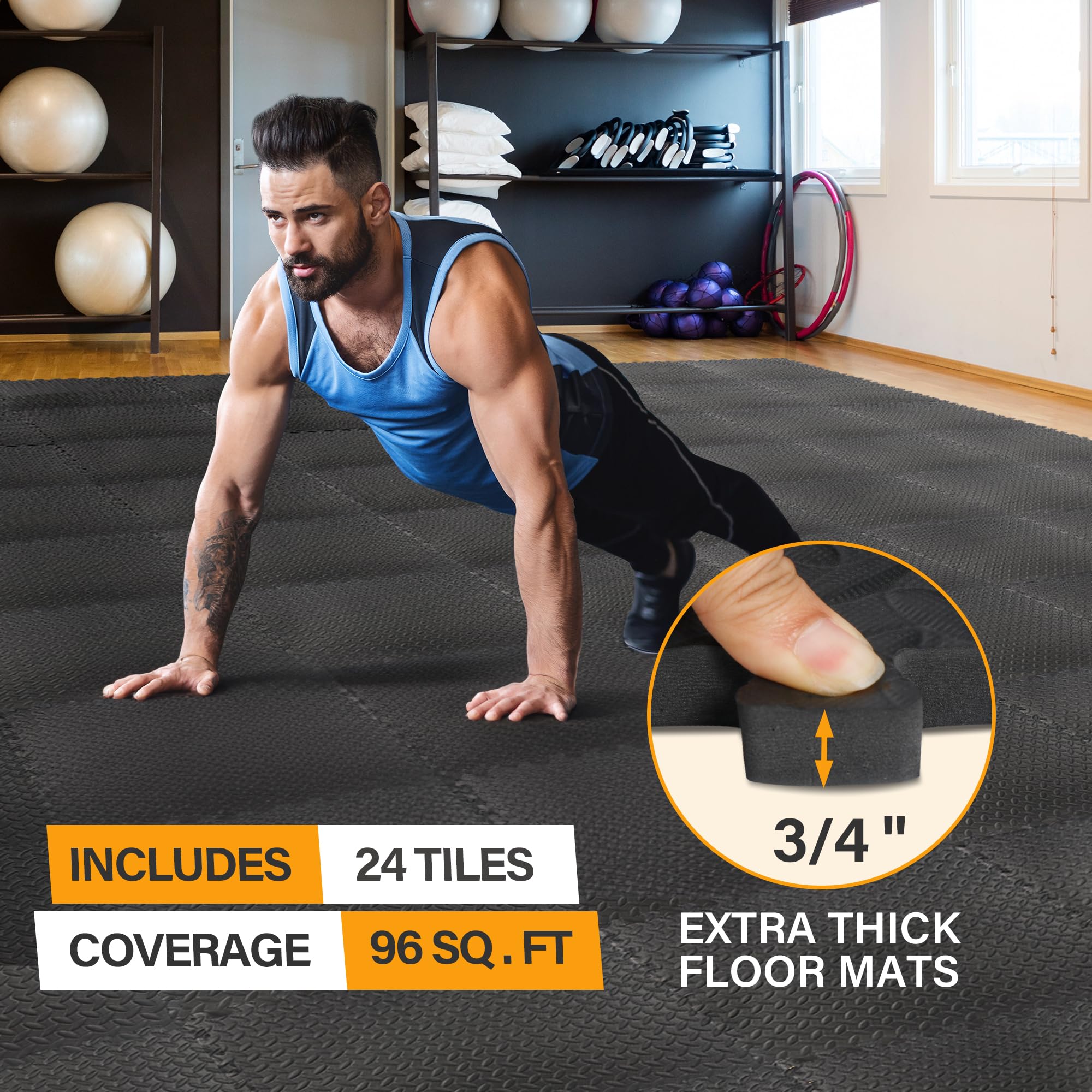 Zeny Puzzle Exercise Mat Gym Flooring Mat Interlocking Foam Mat 24 Tiles 3/4'' Extra Thick Floor Mats Exercise Equipment Mat Bab