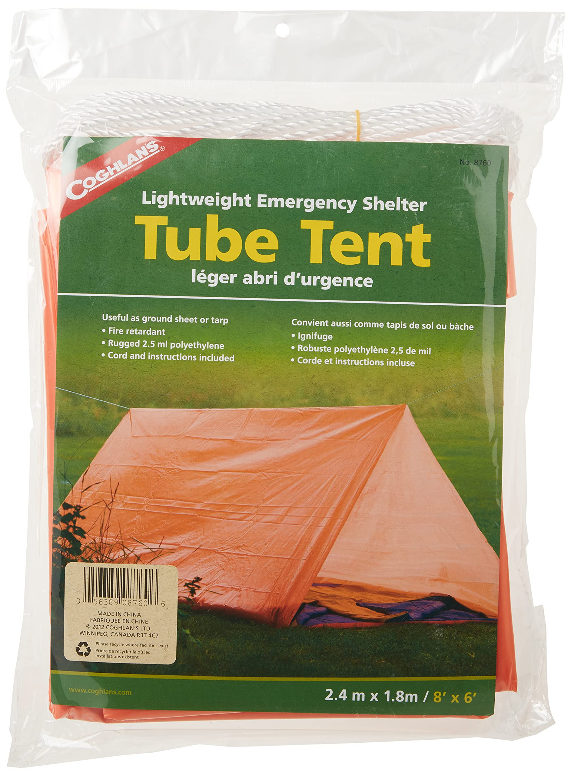 Coghlan'S Emergency Tube Tent Orange ,8' X 5' X 2.5'