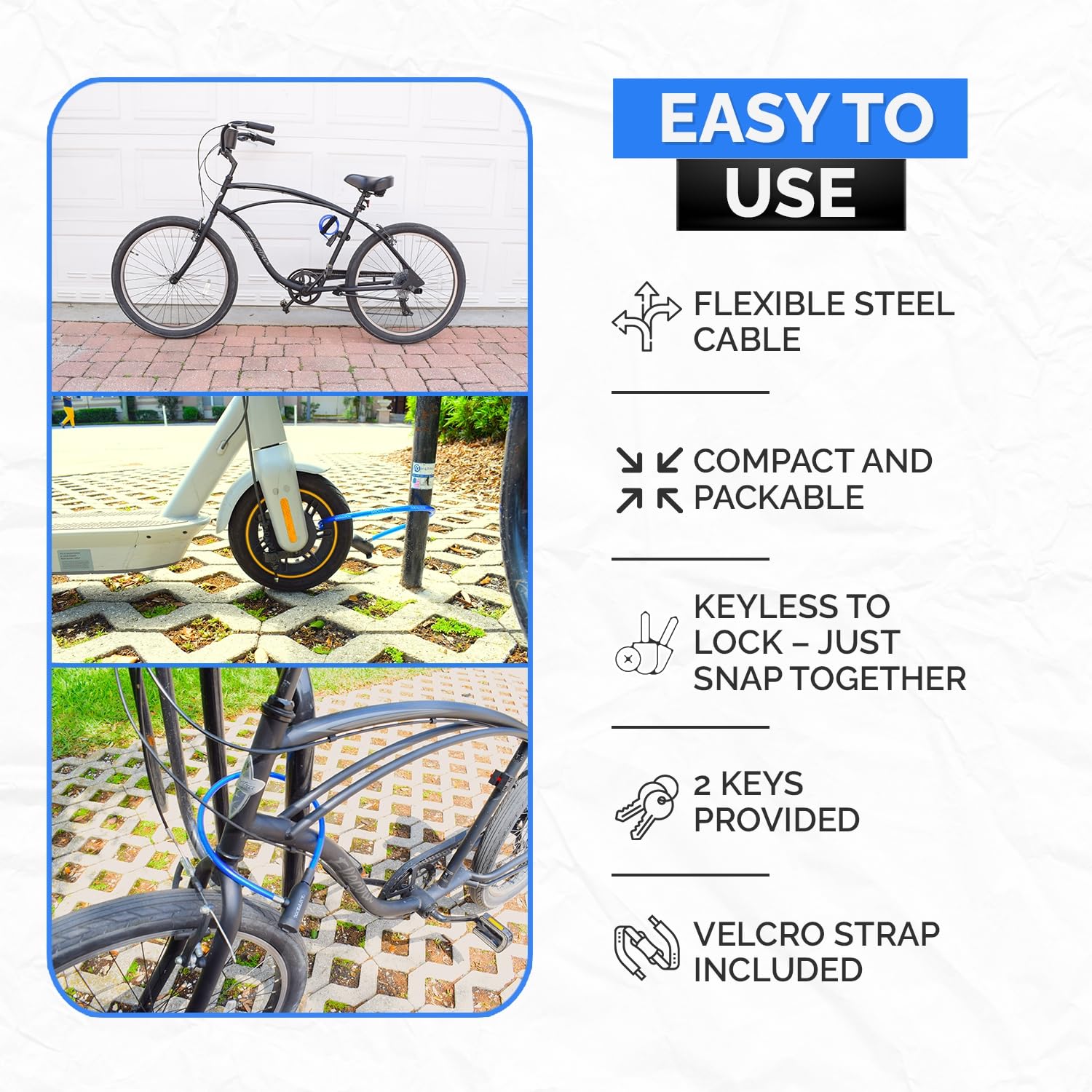 Dockslocks Bike Cable Lock Set With Key Lock, Mounting Bracket, Portable And Compact Anti-Theft Security For Bikes, Scooters And