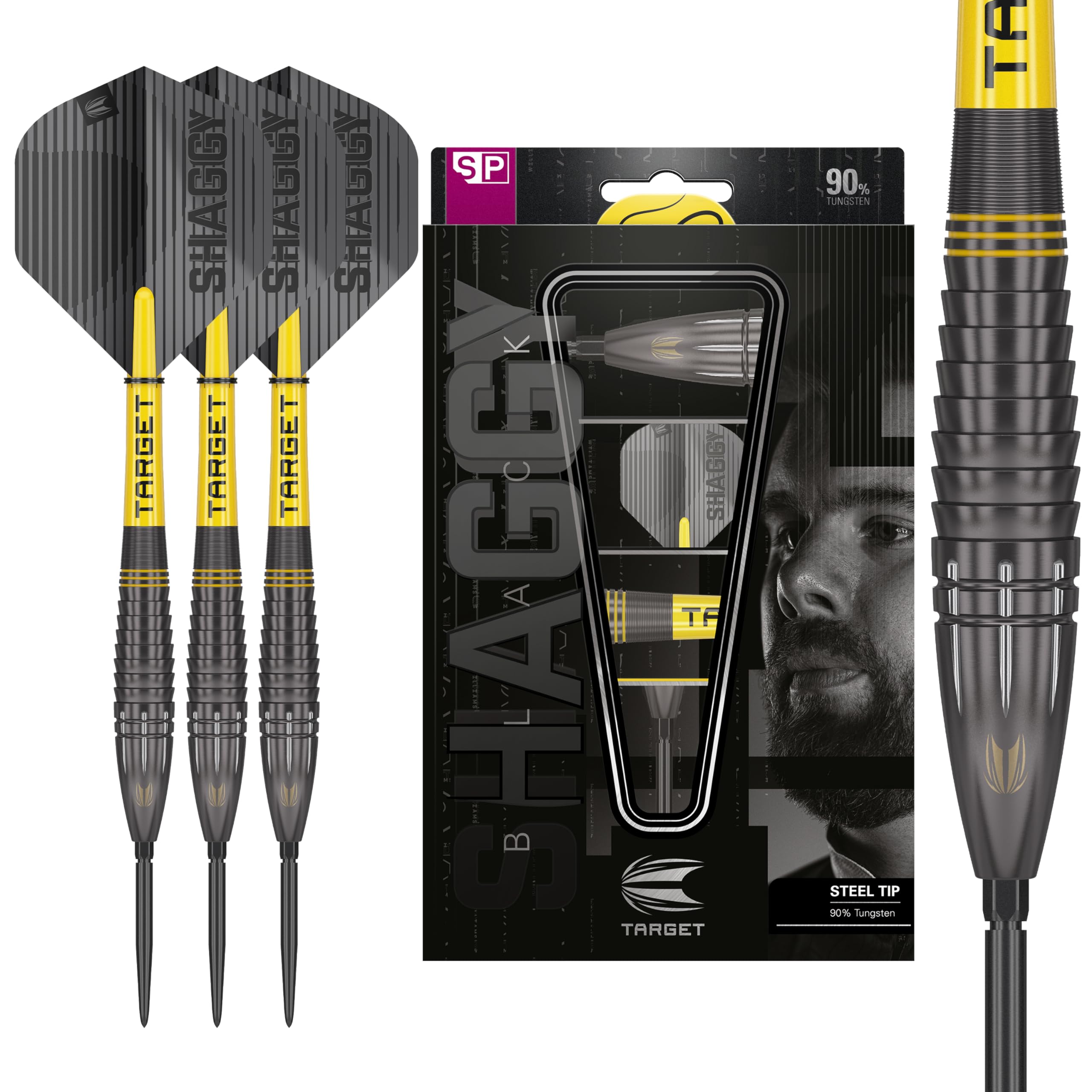 Target Darts Scott Williams Black 90% Tungsten Steel Tip Darts Set - 25g Steel Tip Dart Set, Swiss Point Darts, SP Tool Included