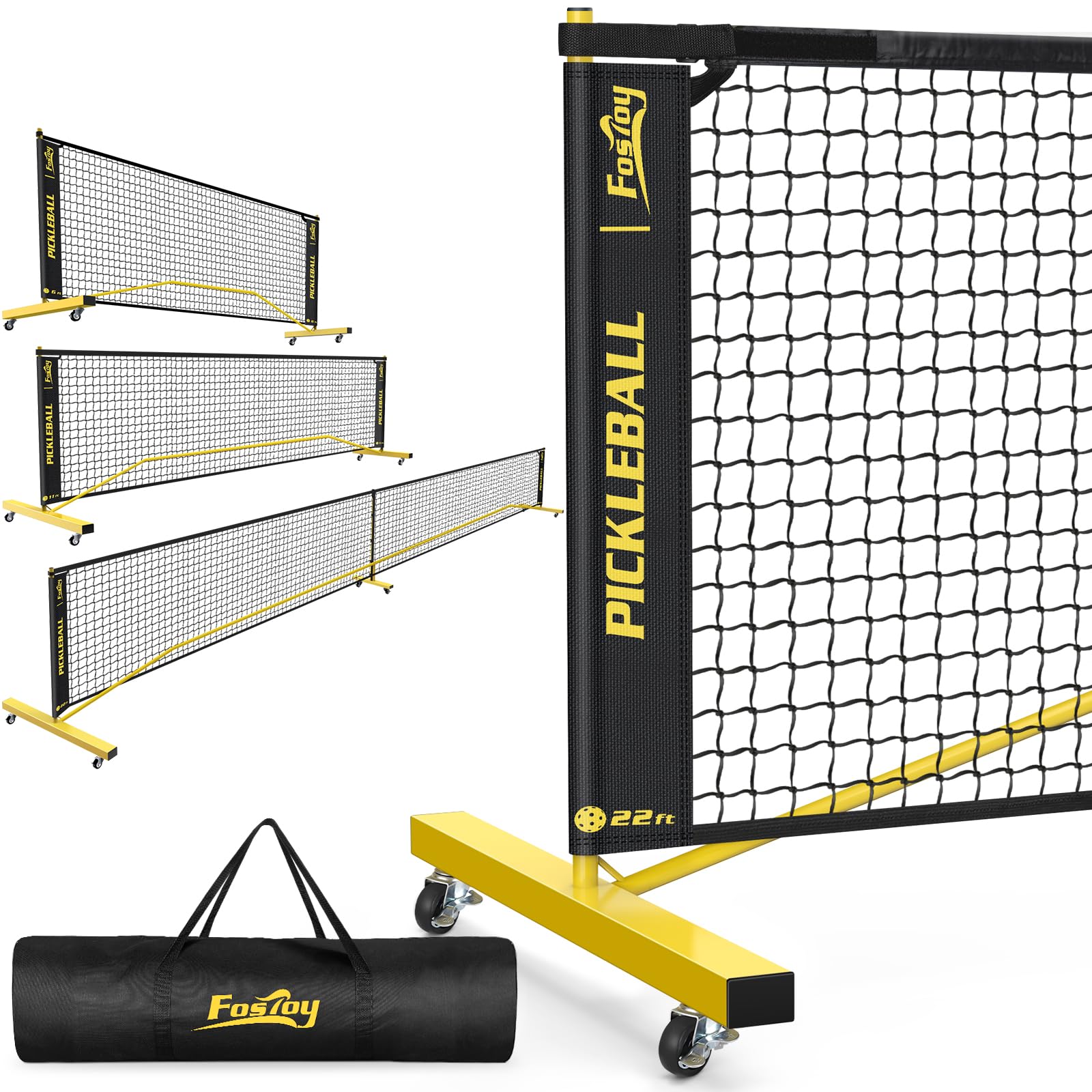 Pickleball Set With Net, Portable 3-In-1 Pickle Ball Net With Wheels, 6Ft/11Ft/22Ft Pickleball Net With Carry Bag, Designed For