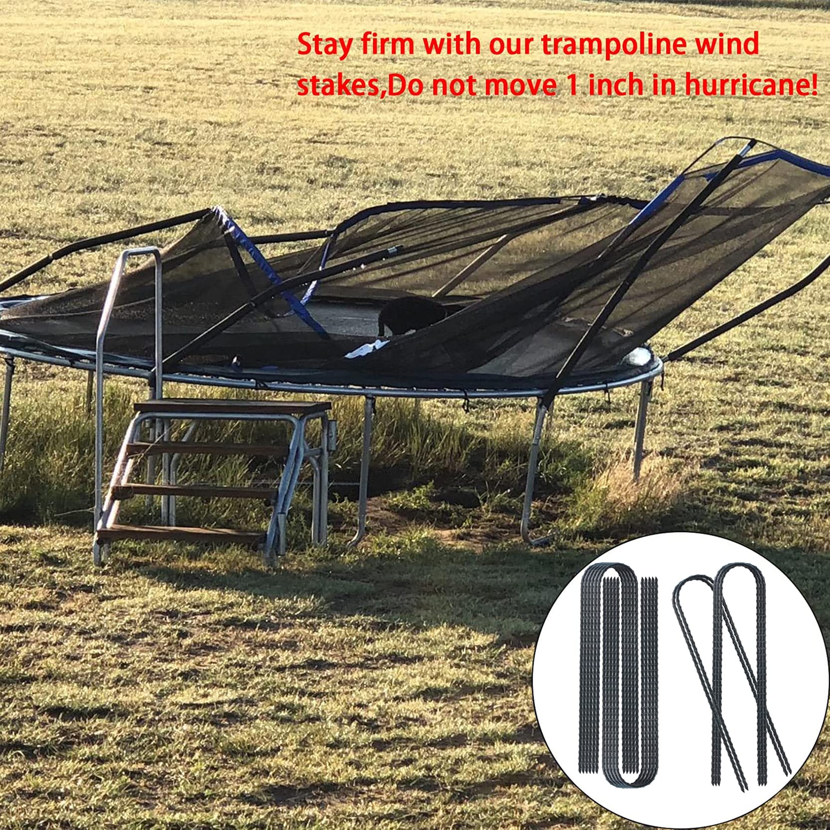 Trampolines Wind Stakes 24 Pack, 12 Inch Heavy Duty U Shaped Rebar Stake Ground Anchors Galvanized Steel Safety Trampoline Ancho