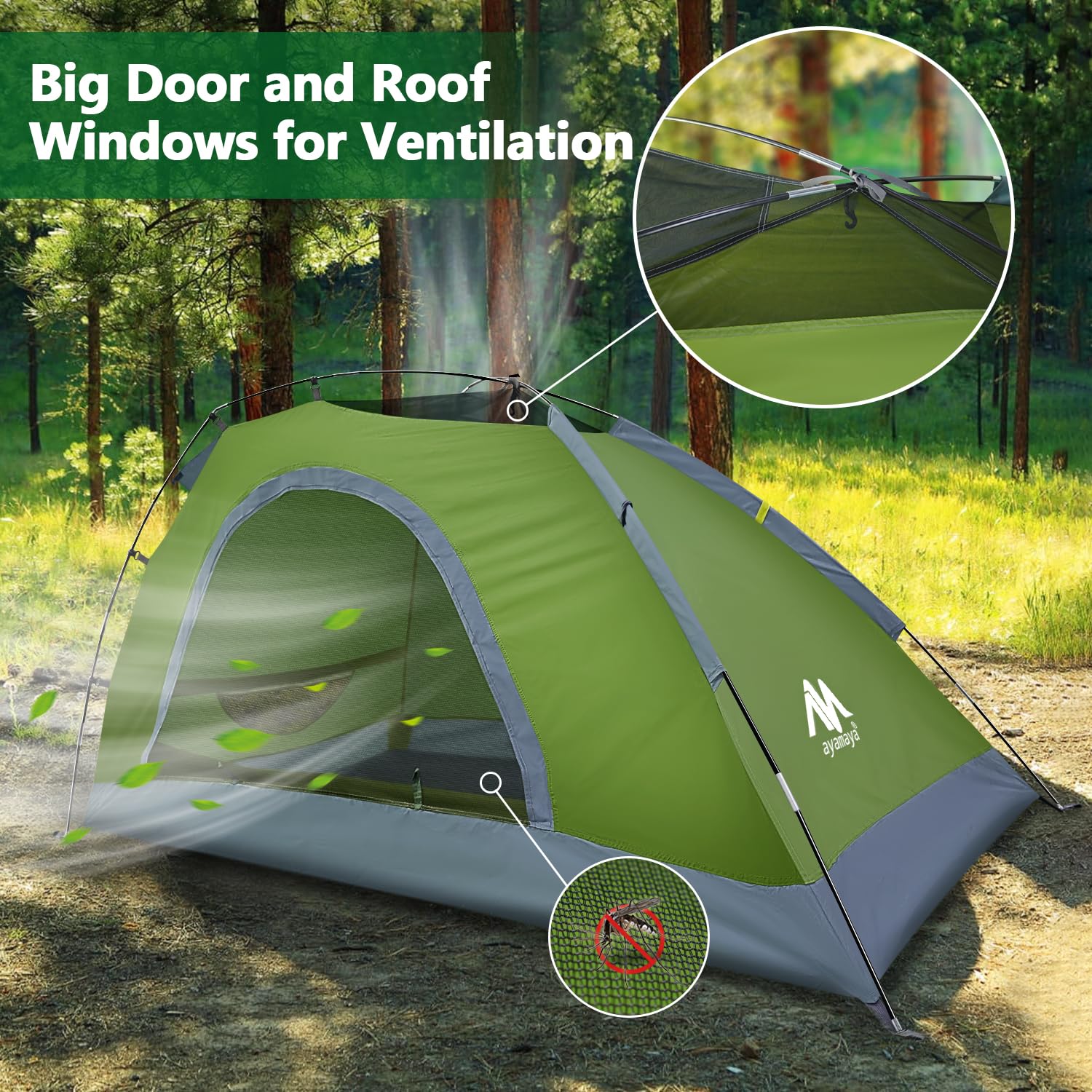 Ayamaya 1 Person Tent For Backpacking - Lightweight Single Person Hiking Tent With Skylight & Waterproof Rainfly & Ground Vents,