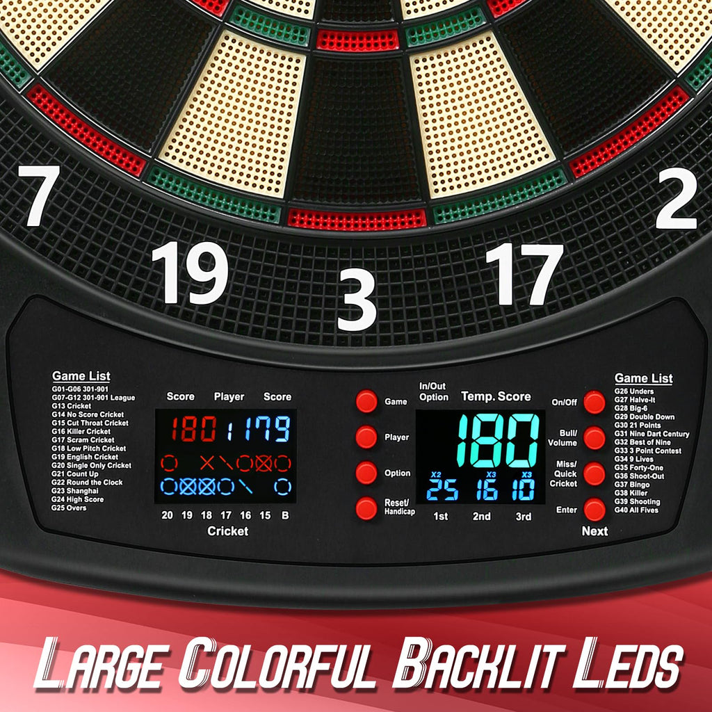 Electronic Dart Board, Soft Tip Dartboard Set 40 Games, 427 Variants Digital Electric Dart Boards With Colorful Led, 6 Darts, 10