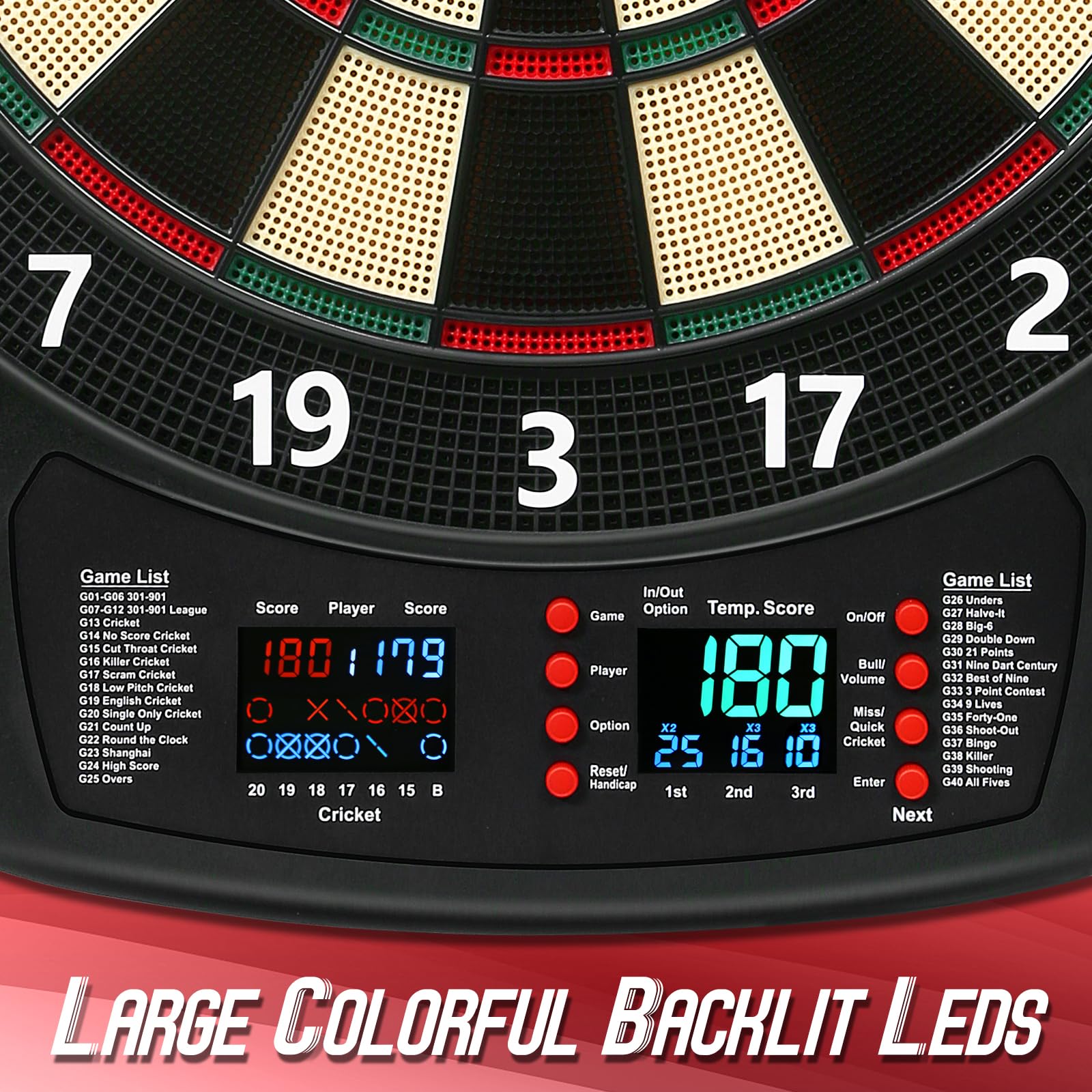 Electronic Dart Board, Soft Tip Dartboard Set 40 Games, 427 Variants Digital Electric Dart Boards With Colorful Led, 6 Darts, 10
