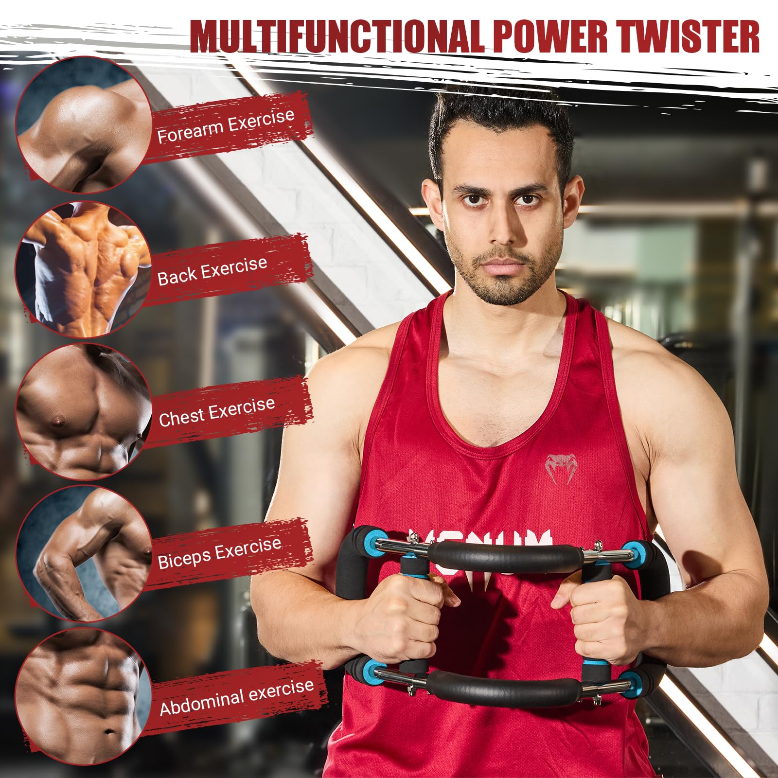 Twister Arm Trainer, 30-120 lbs Adjustable Twister Arm Chest Exerciser with 2/4 Spring & Poster for Men & Women, Detachable Powe
