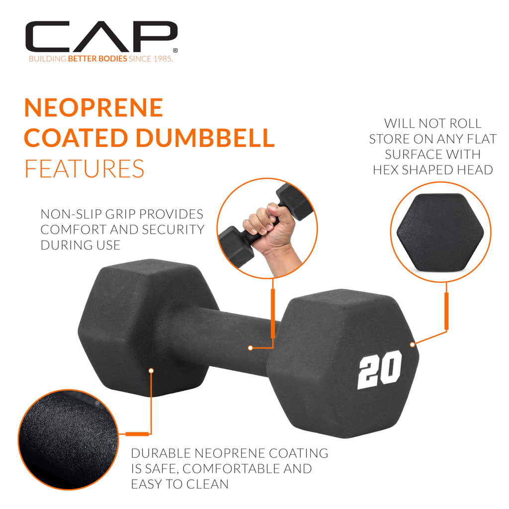 CAP Barbell 20 LB Neoprene Dumbbell Hand Weights - Pair | Black