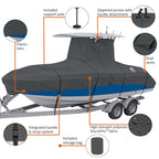 Classic Accessories Stormpro Dark Grey Heavy-Duty T-Top Boat Cover, Fits Boats 17 Foot - 19 Foot L X 102 Inch W, Marine Grade Fa
