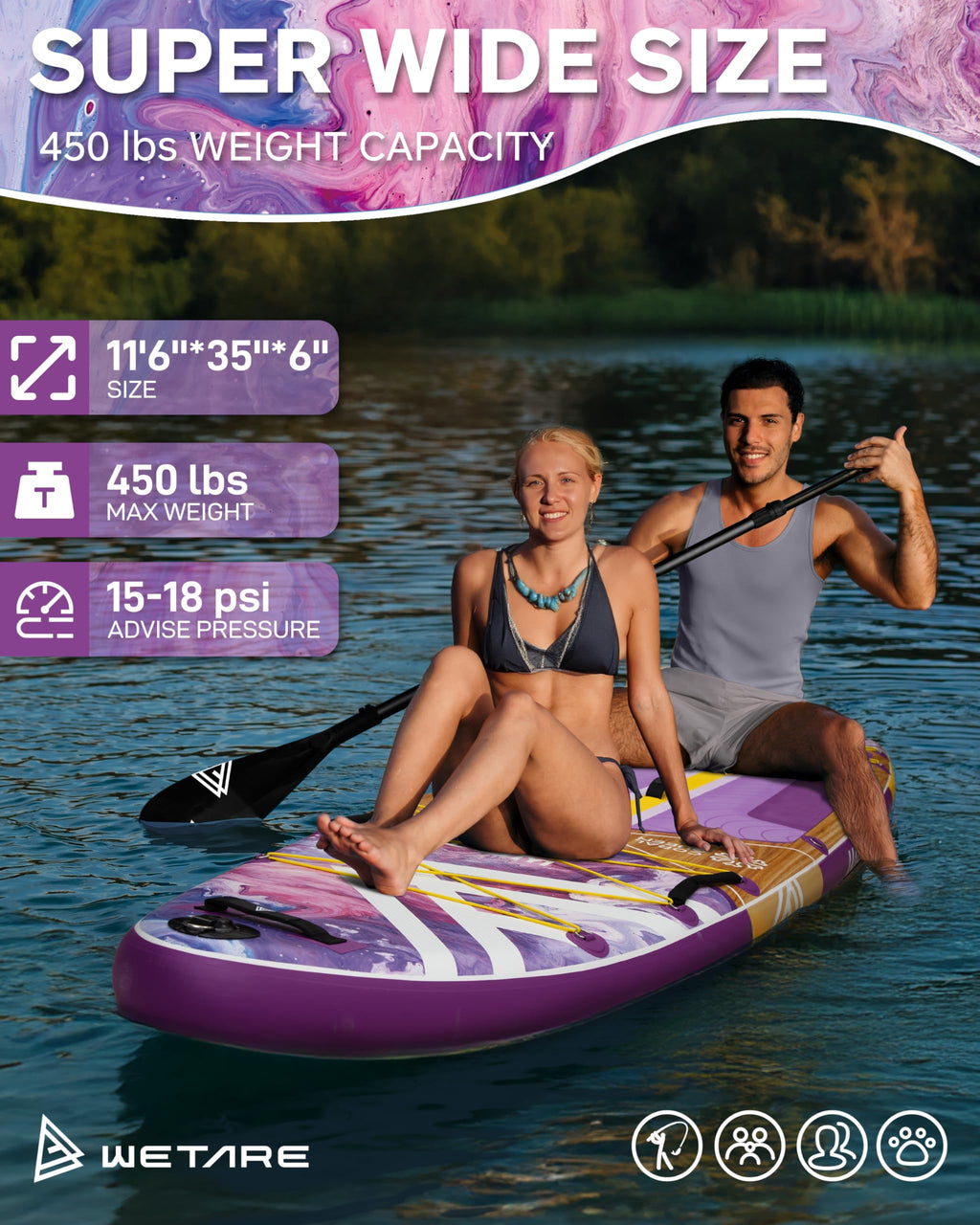 Wetare 11'6X35 Inflatable Paddle Board, 450Lbs Extra Wide Stand Up Sup Board For Adults, Blow Up Paddleboard Kayak Non-Slip Stab