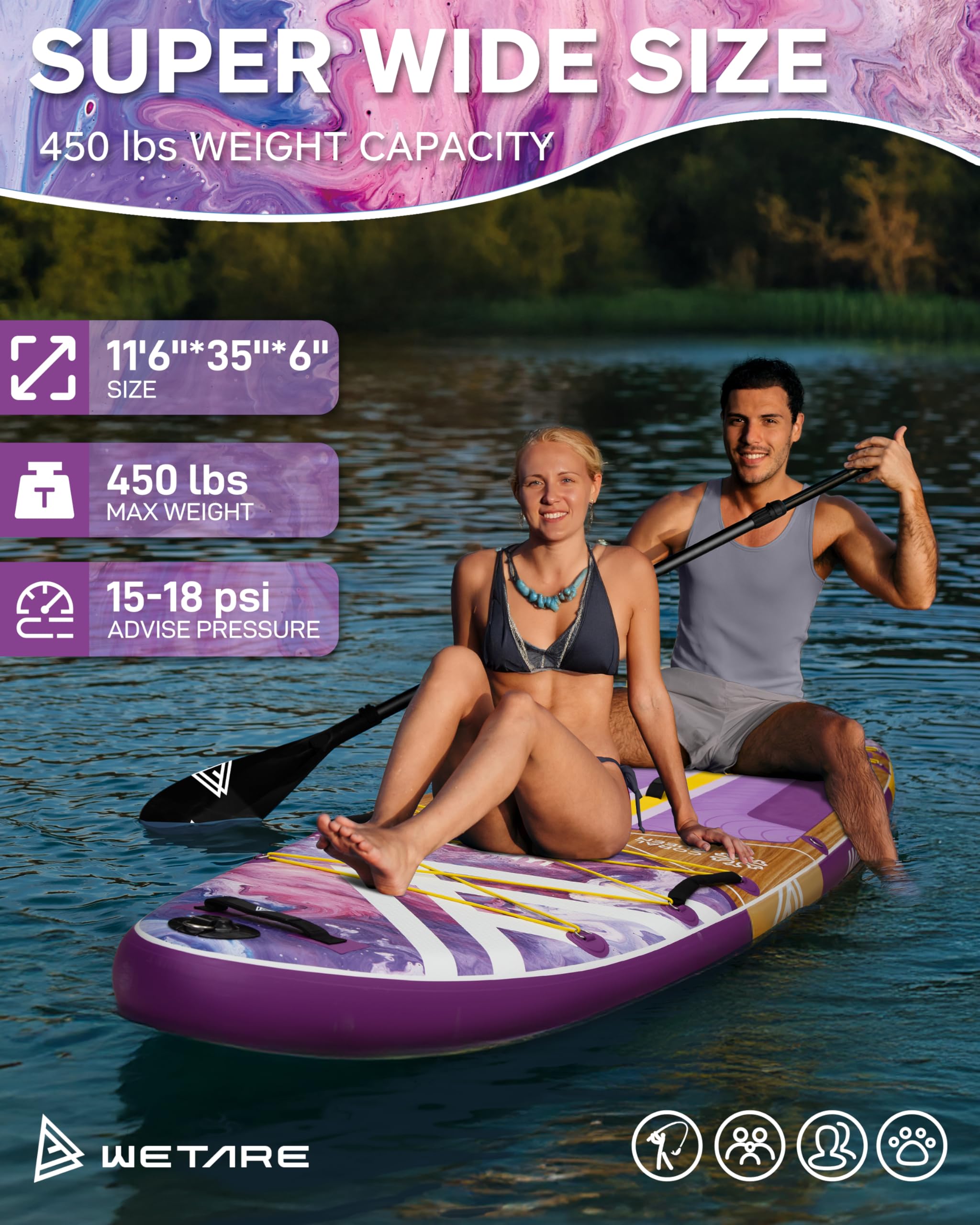 Wetare 11'6X35 Inflatable Paddle Board, 450Lbs Extra Wide Stand Up Sup Board For Adults, Blow Up Paddleboard Kayak Non-Slip Stab