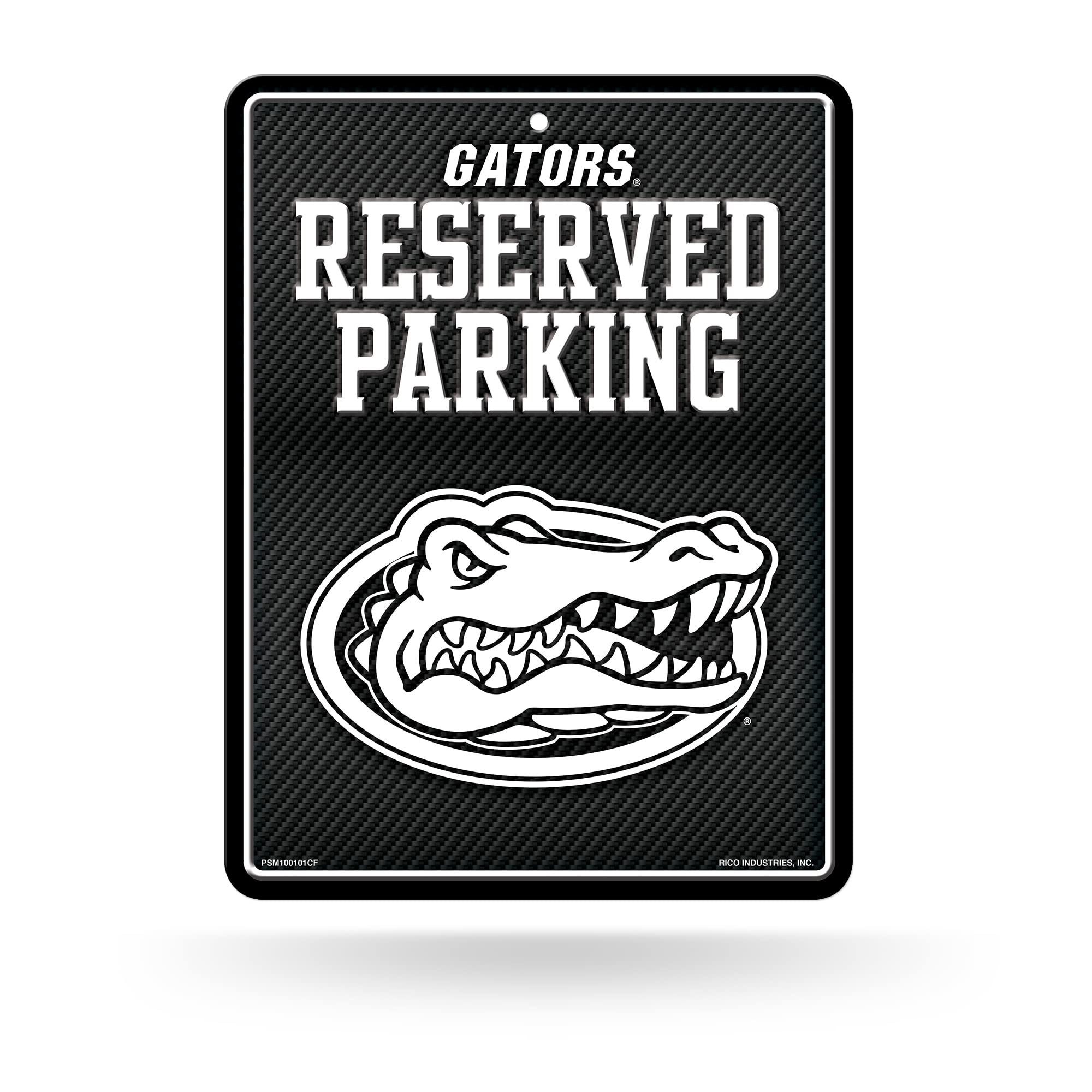Rico Industries NCAA Florida Gators Metal Parking Sign 8.5 x 11 Carbon Fiber Metal Parking Sign - Great for Man Cave, Bed Room, 