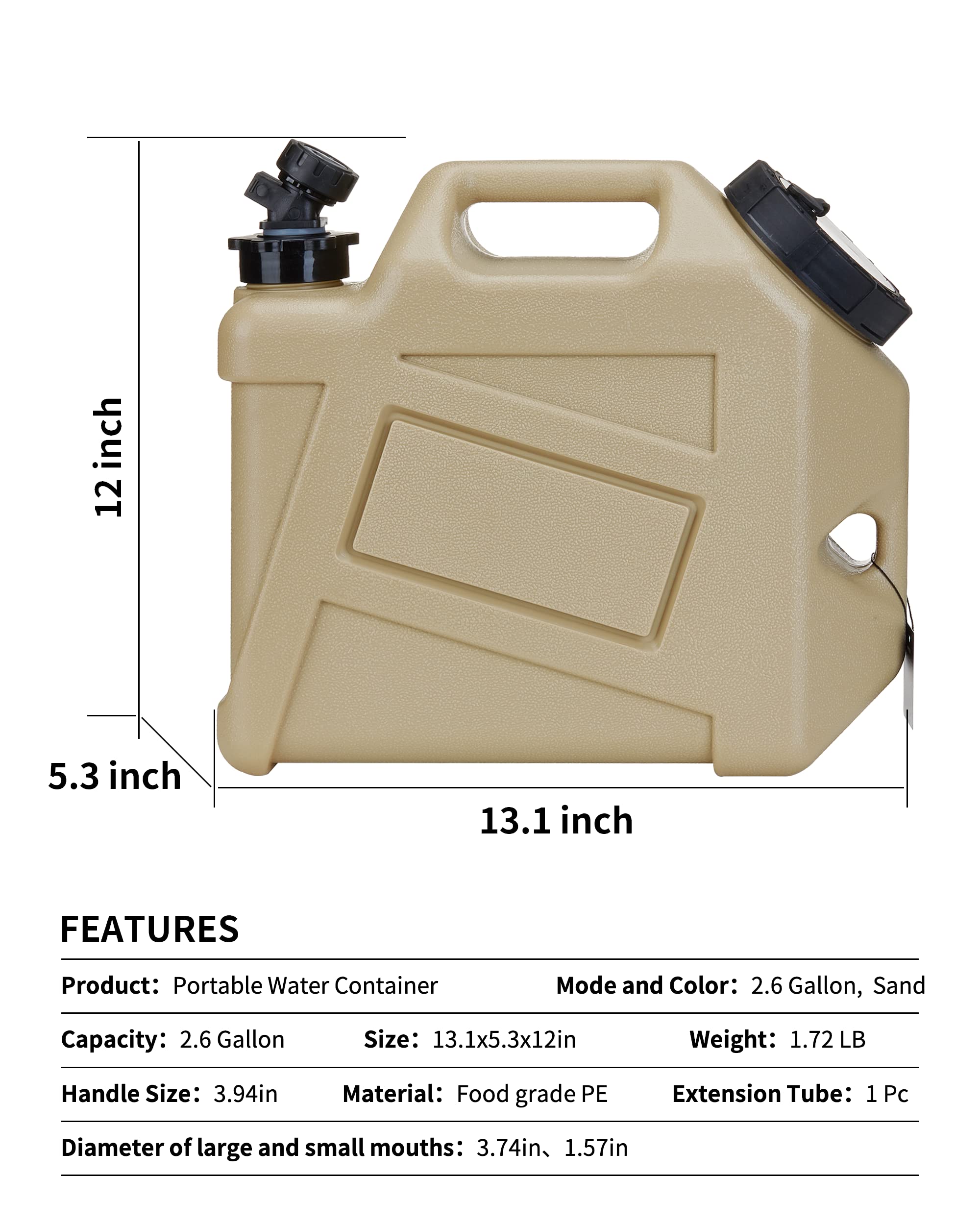 Upwoigh Water Container, 2.6 Gallon Water Containers Jug, (13X12X5.3In) Truly No Leakage Water Storage, Small Warm Sand Color Wa