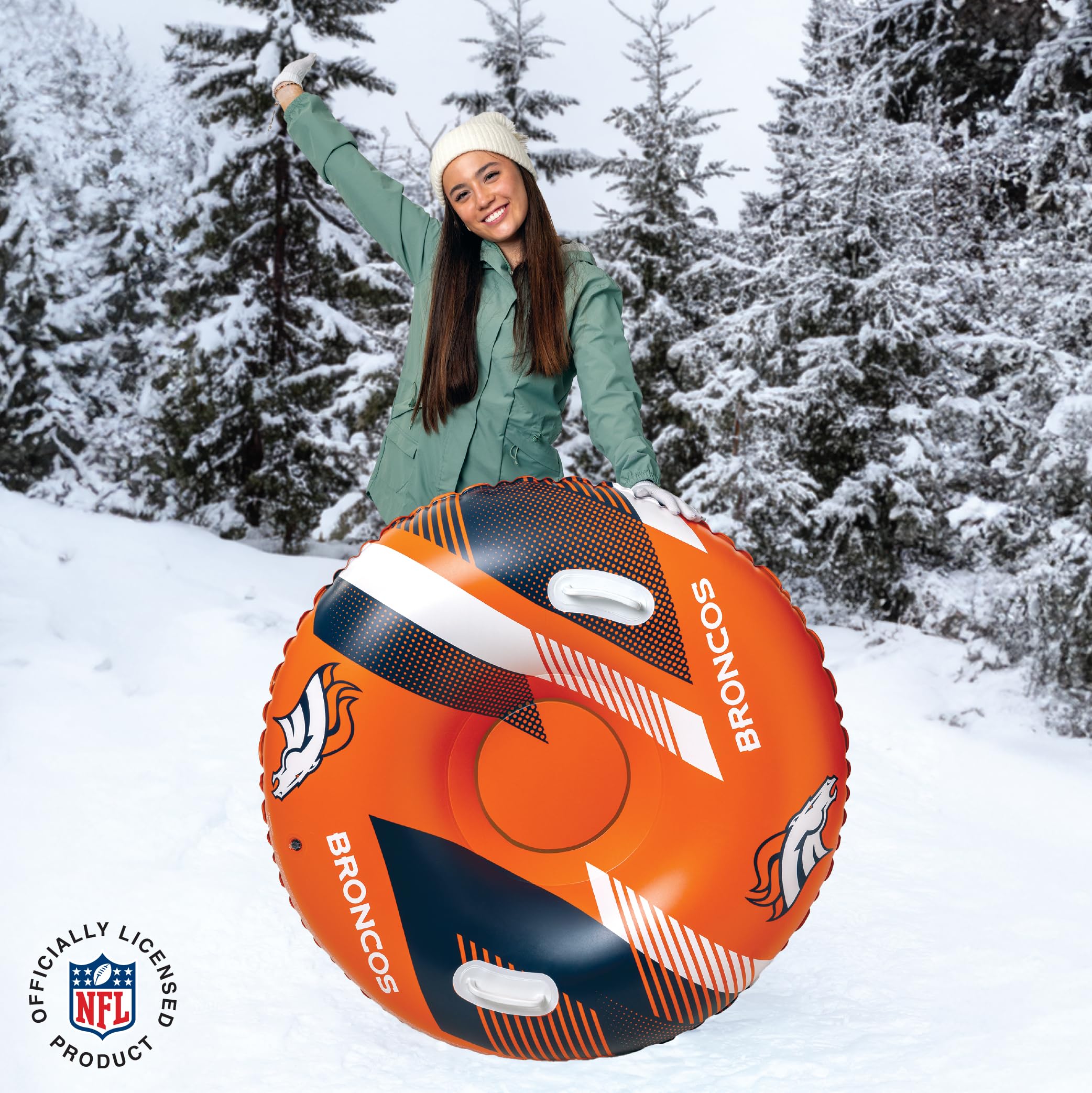 Bigmouth Denver Broncos Nfl Fan Gear Outdoor Toys, Officially Licensed - Inflatble Snow Tube With Handles