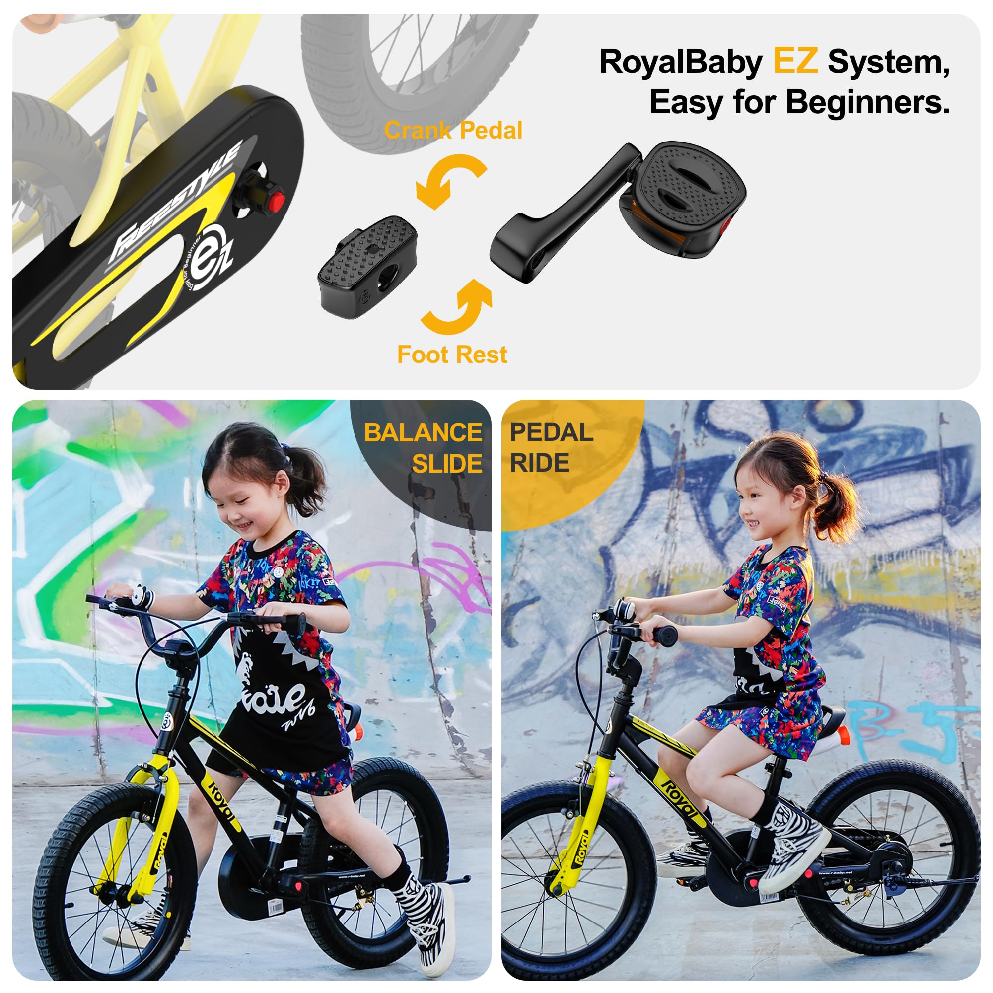 Royalbaby Ez Toddlers Kids Bike, 14 Inch Wheel Bicycle With Quick Release Crank For Beginners Boys Girls Ages 3-5 Years, Easy Le