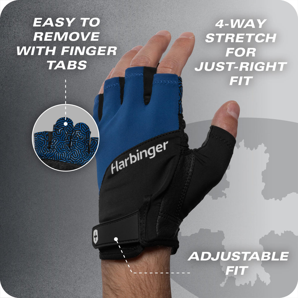 Harbinger Training Grip Gloves 3.0 - Durable, Padded Leather Palm, Enhanced Grip, Breathable 4-Way Stretch Lycra, Adjustable Hoo