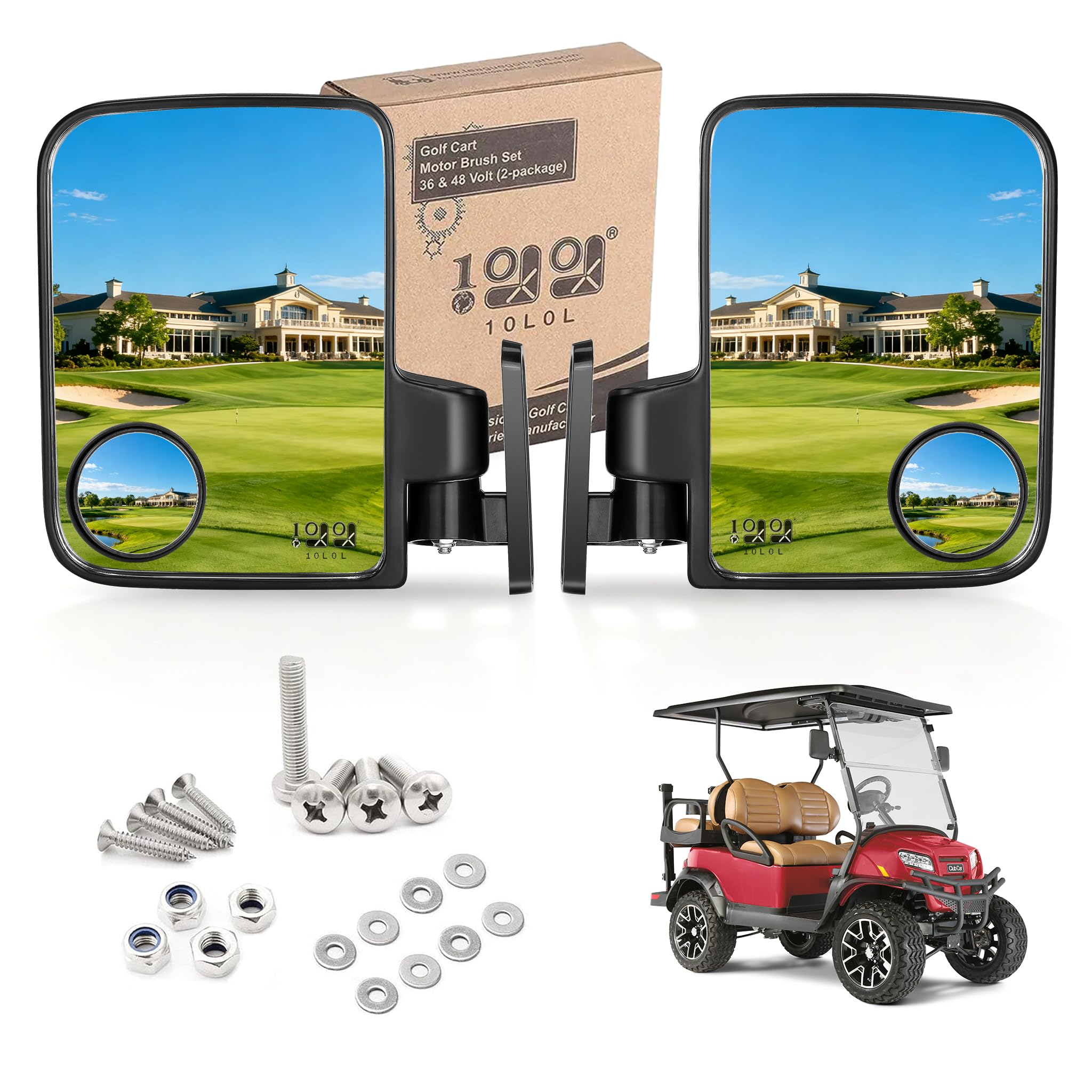 10L0L Golf Cart Mirrors, Side rear view Blind Spot Mirror Fits for EZGO Club Car Yamaha HD-Shatterproof Flexible Adjustable 180 