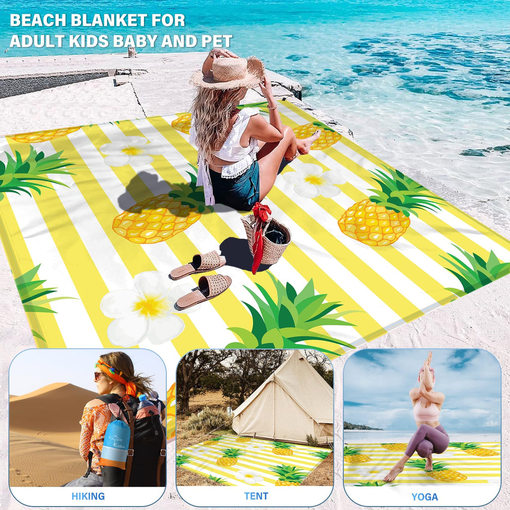 Famstar Beach Blanket Oversized Extra Large78 X 110,Waterproof Sandproof Beach Blanket 2-8 Adults Lightweight Durable For Travel