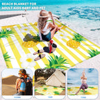 Famstar Beach Blanket Oversized Extra Large78 X 110,Waterproof Sandproof Beach Blanket 2-8 Adults Lightweight Durable For Travel
