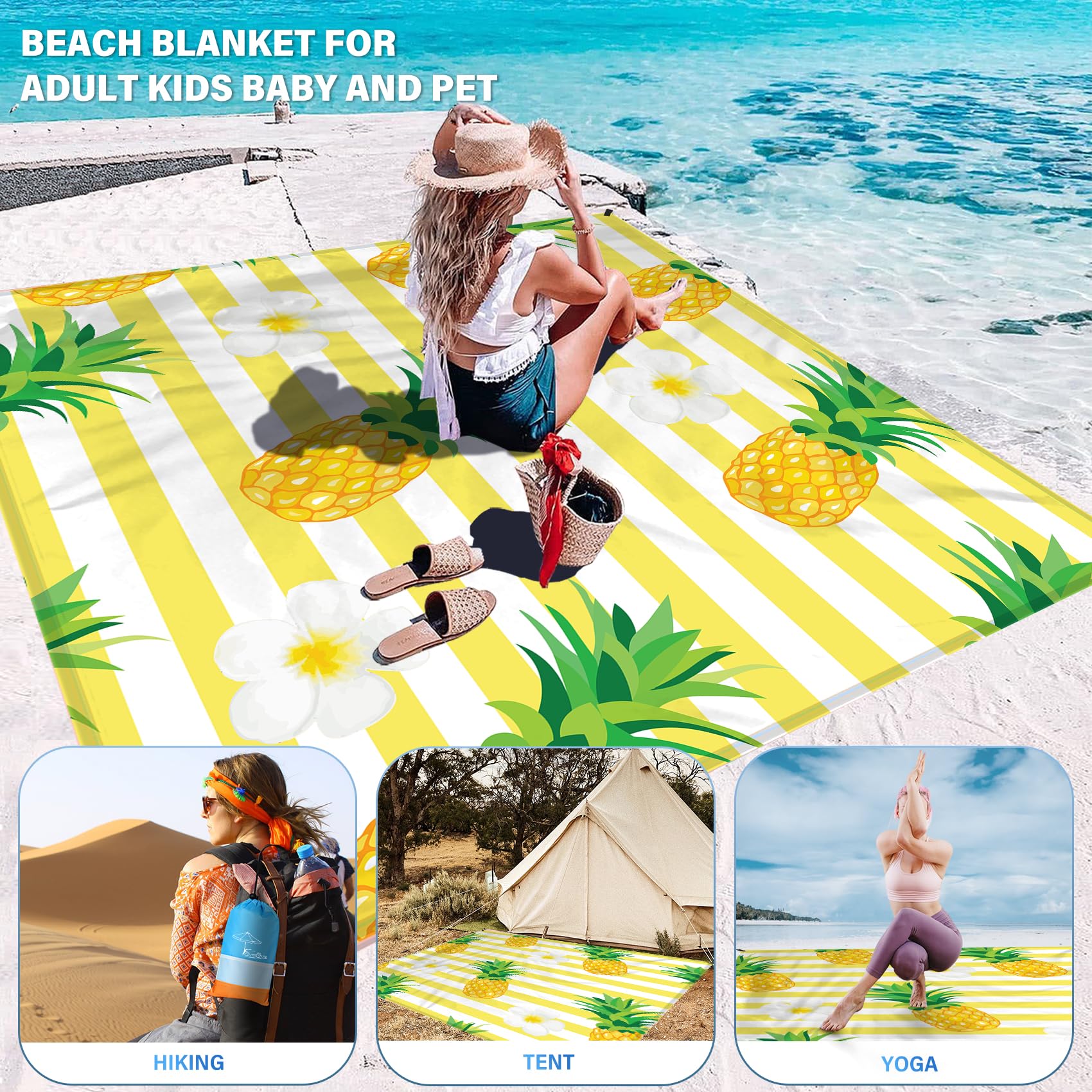 Famstar Beach Blanket Oversized Extra Large78 X 110,Waterproof Sandproof Beach Blanket 2-8 Adults Lightweight Durable For Travel