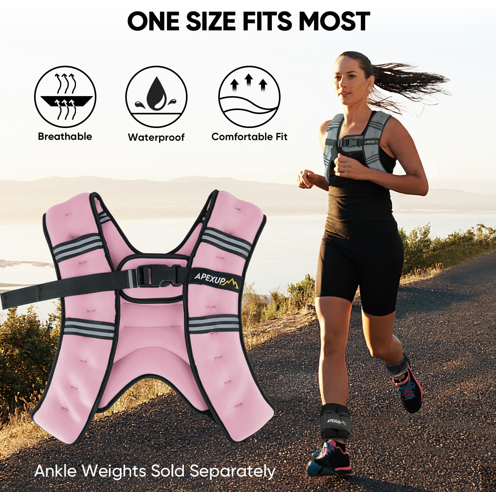 APEXUP 10lbs Weighted Vest Men Women, Weight Vest for Women Workout Equipment for Strength Training Running (Pastel Pink)