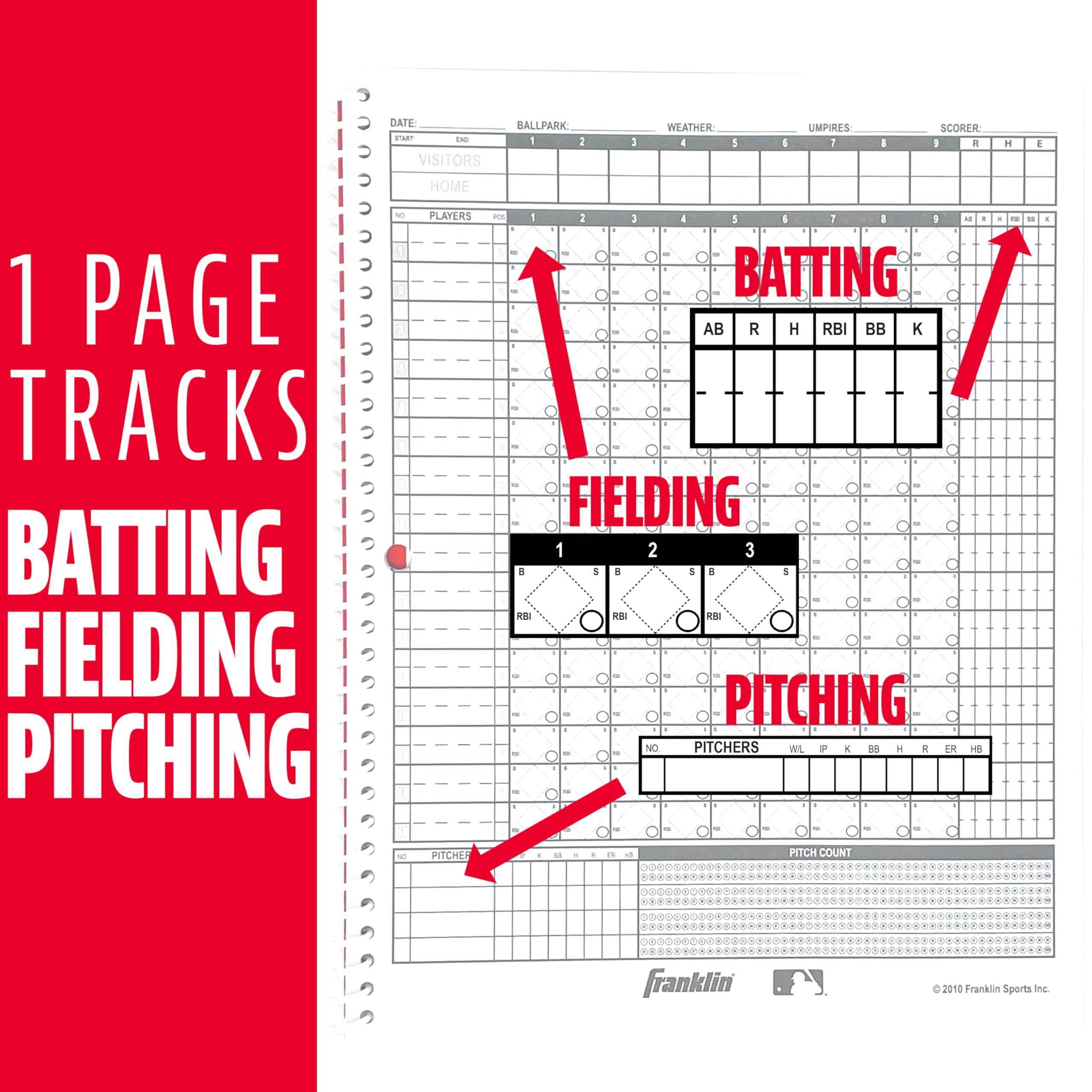 Franklin Sports Baseball + Softball Scorebook - Score Keeping Book For Stats Coaching Official Scorekeeper 25 Game