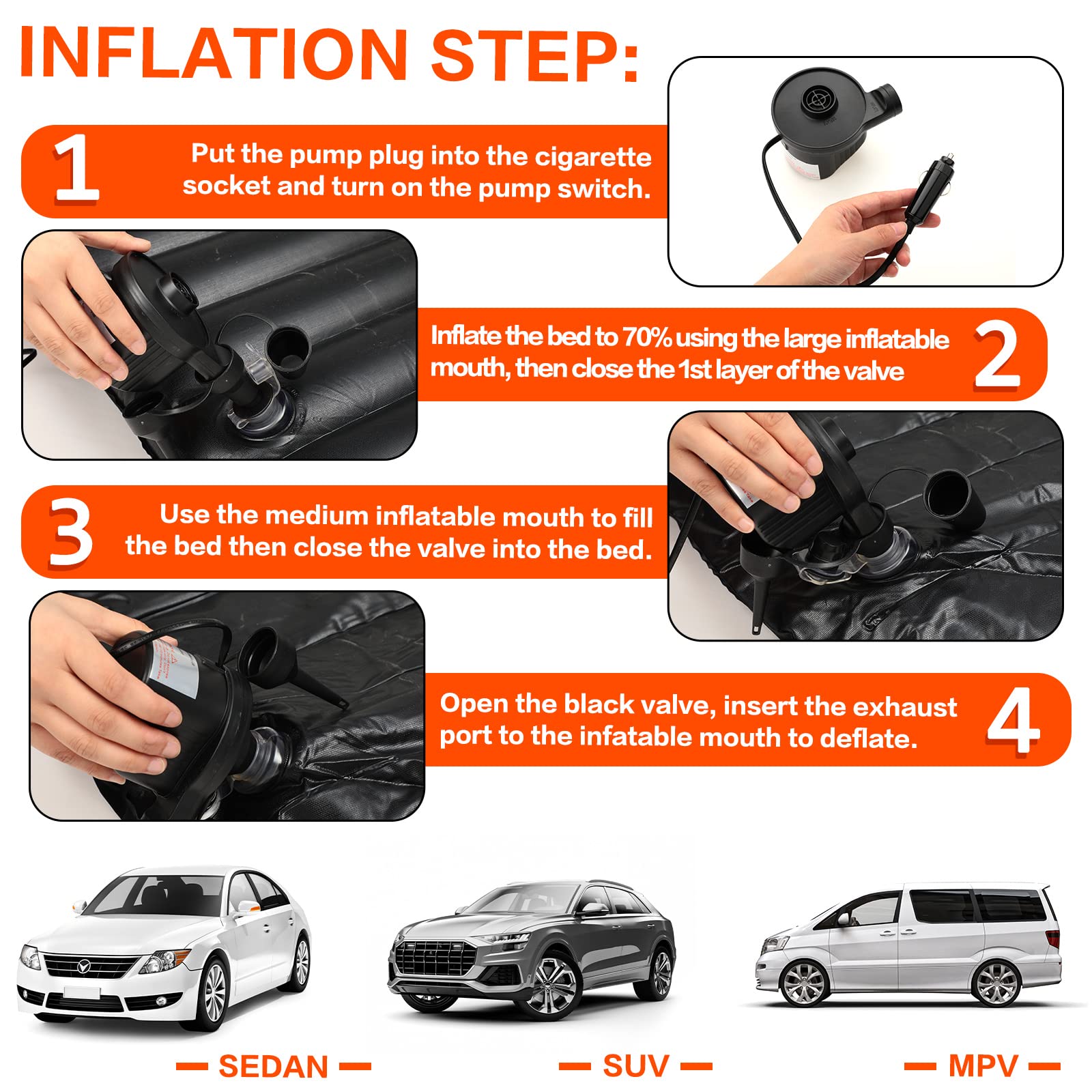 Tallew 12 Pcs Car Air Mattress Back Seat Inflatable Bed Suv Car Camping Backseat Truck Air Mattress Curtain Divider Window Shade