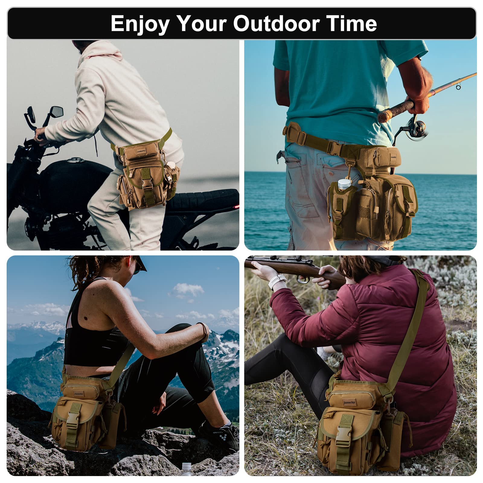 Jueachy Drop Leg Bag For Men Tactical Metal Detecting Thigh Pack With Water Bottle Pouch Tan