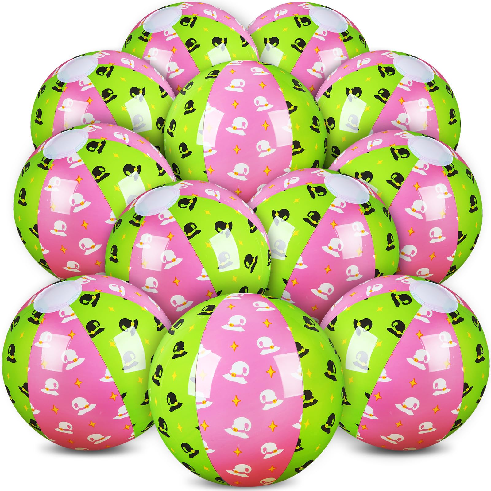 Hollowfly 12 Pack Witch Themed Beach Ball for Kids 7.87 Bulk for Summer Pool and Beach Game Gifts Pink and Green Birthday Hallow