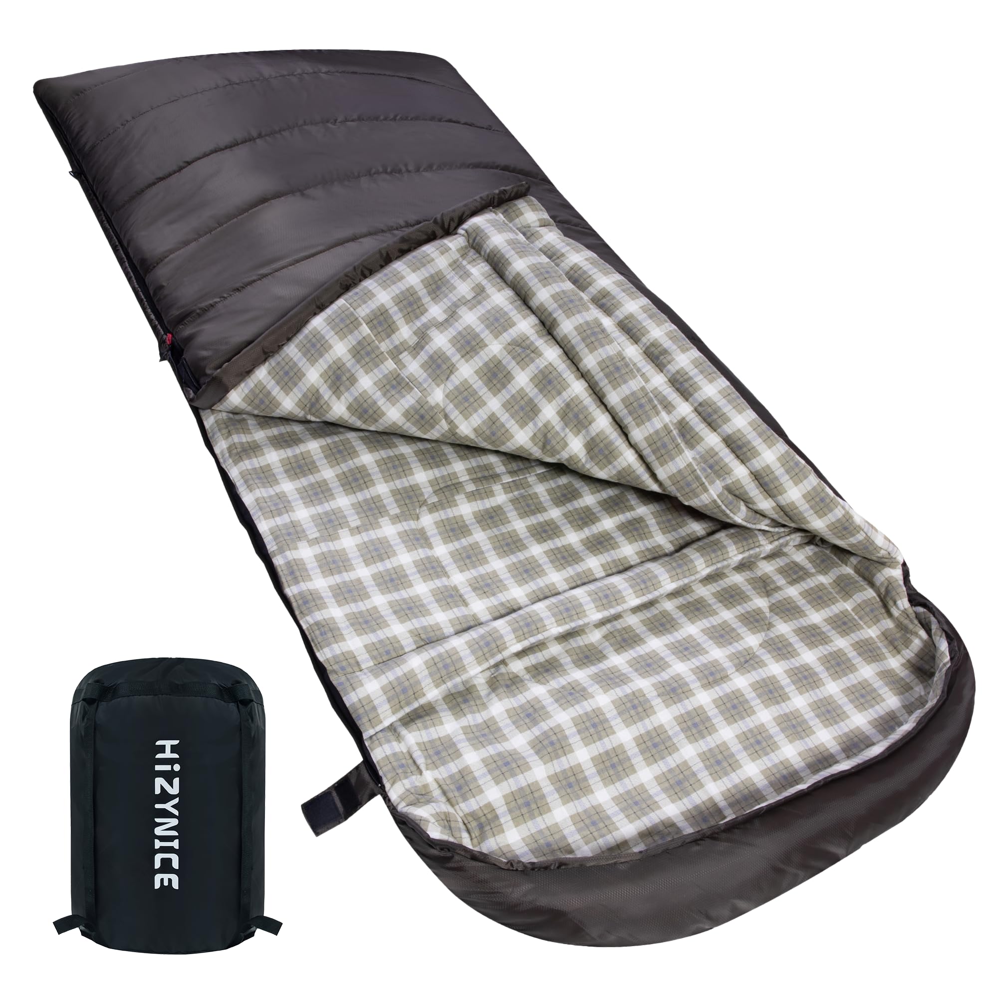 HiZYNICE Sleeping Bags for Adults Large Wide Cold Weather 0 Degree XL XXL Plus Size Oversized,Olive Brown Right Zip