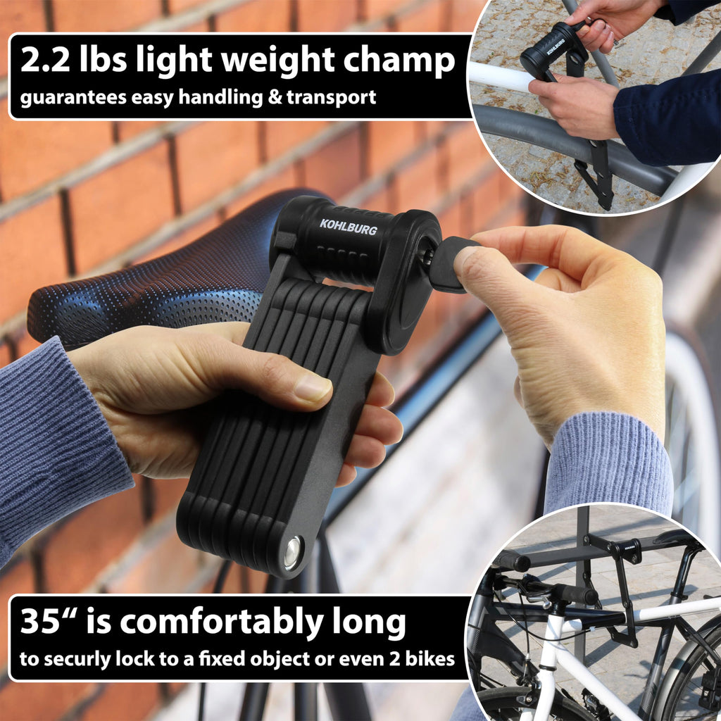 Kohlburg Security Folding Lock - 35 Foldable Bicycle Lock - High German Security Standard - Very Secure Folding Bike Lock - Spec