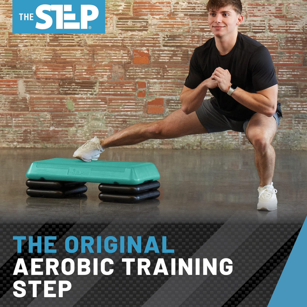 The Step (Made In Usa) Original Circuit Size Aerobic Platform With Teal Nonslip Platform And Four Original Black Risers