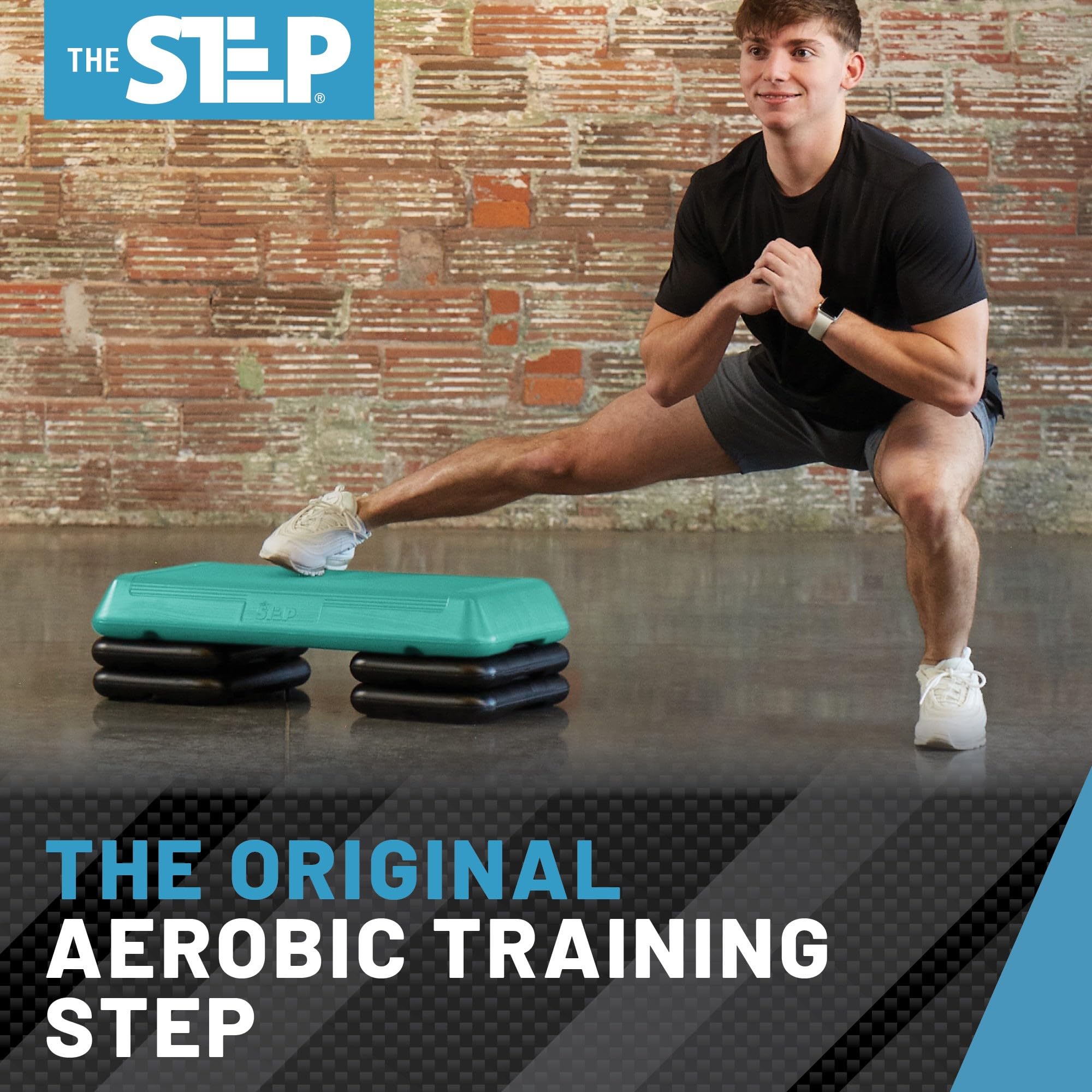 The Step (Made In Usa) Original Circuit Size Aerobic Platform With Teal Nonslip Platform And Four Original Black Risers