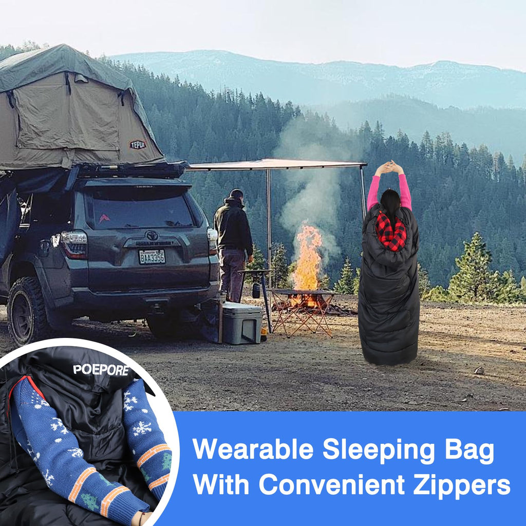 Poepore Flannel Sleeping Bag Cotton 0 Degree Cold Weather For Adults Xxl Wearable Sleeping Bag 4 Seasons Waterproof With Compres