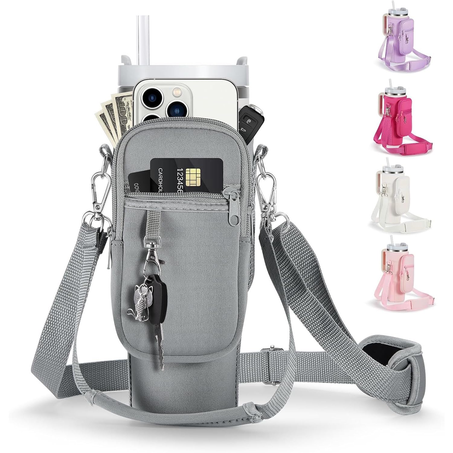 Linmaya Water Bottle Carrier Bag With Phone Pocket For Stanley Cup 40/30Oz,Insulated Neoprene Water Bottle Holder Cross-Boday Ba