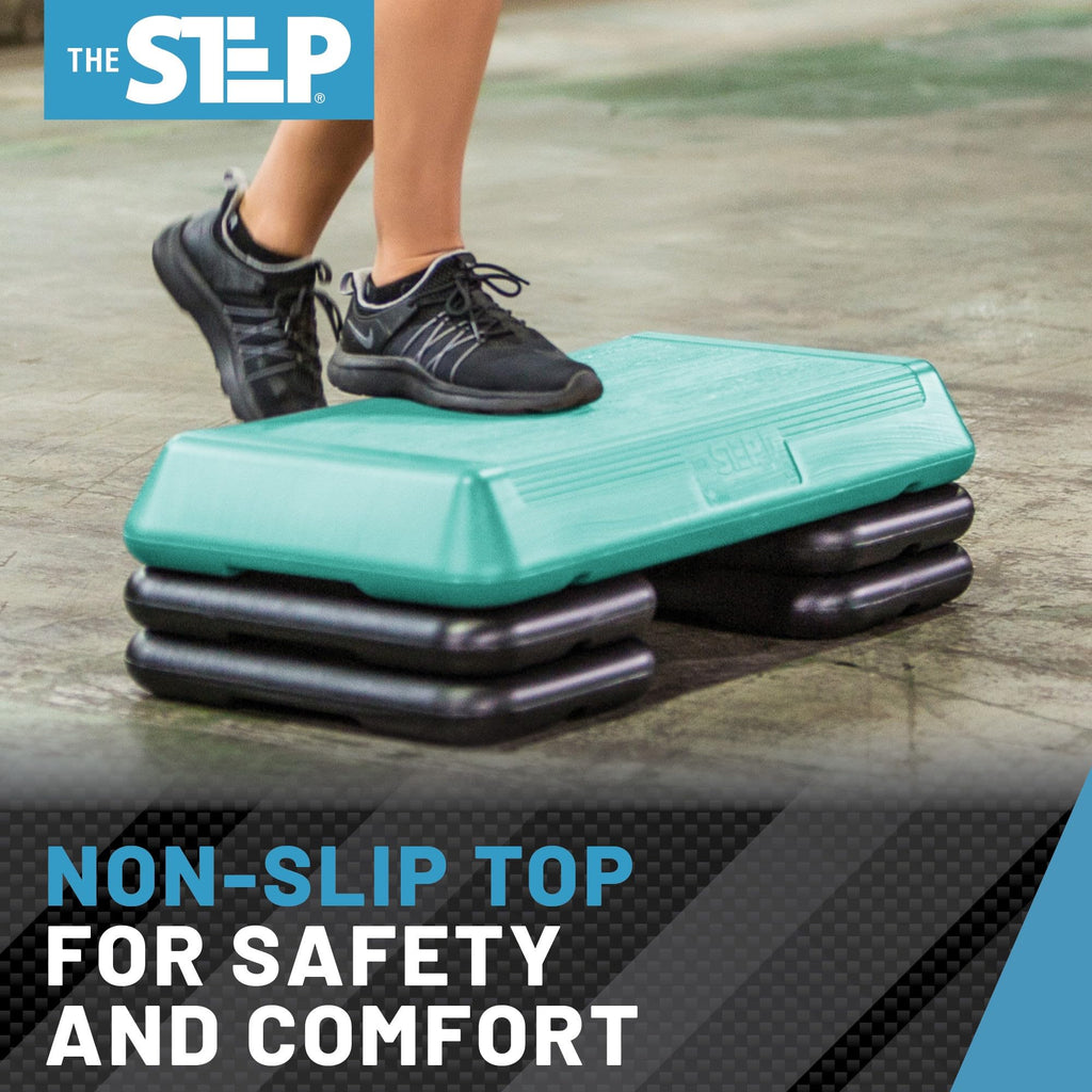 The Step (Made In Usa) Original Circuit Size Aerobic Platform With Teal Nonslip Platform And Four Original Black Risers