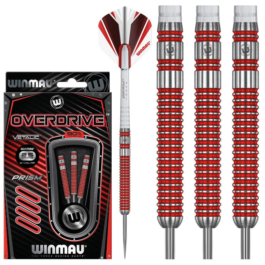 Winmau Overdrive Tungsten Steeltip Darts Set 25G With Prism Flights And Shafts (Stems)