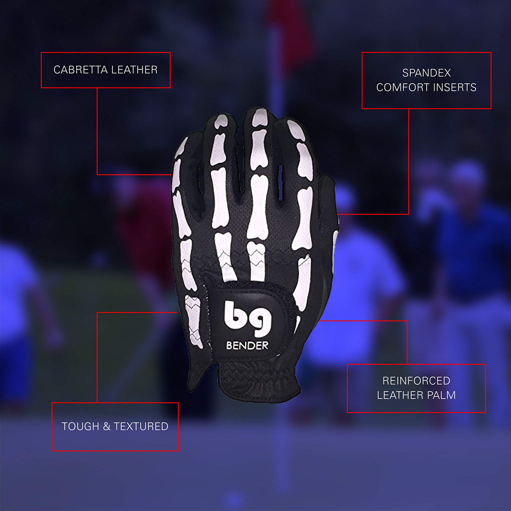 Bg Bender Golf Glove  Wear On Left  (Black Bones, Mens Medium)