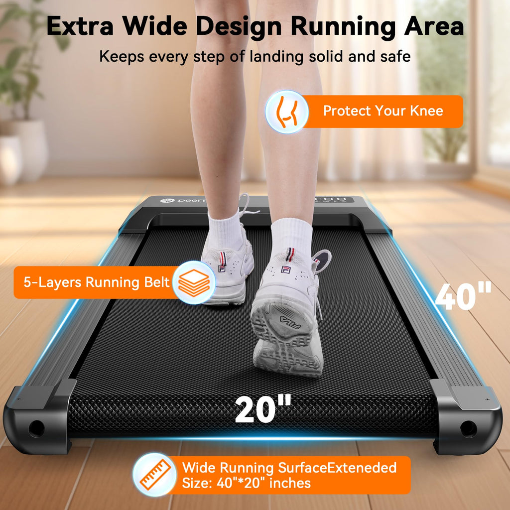 Deerrun Walking Pad Treadmill - 2.2Hp Smart App Fun Exercise Under Desk Treadmill, Led Display & Remote Control, Knee-Protective