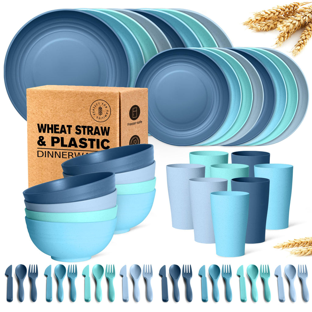 Teivio 32-Piece With Flatware Kitchen Plastic Wheat Straw Dinnerware Set, Service For 8, Dinner Plates, Dessert Plate, Cereal Bo