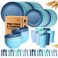 Teivio 32-Piece With Flatware Kitchen Plastic Wheat Straw Dinnerware Set, Service For 8, Dinner Plates, Dessert Plate, Cereal Bo