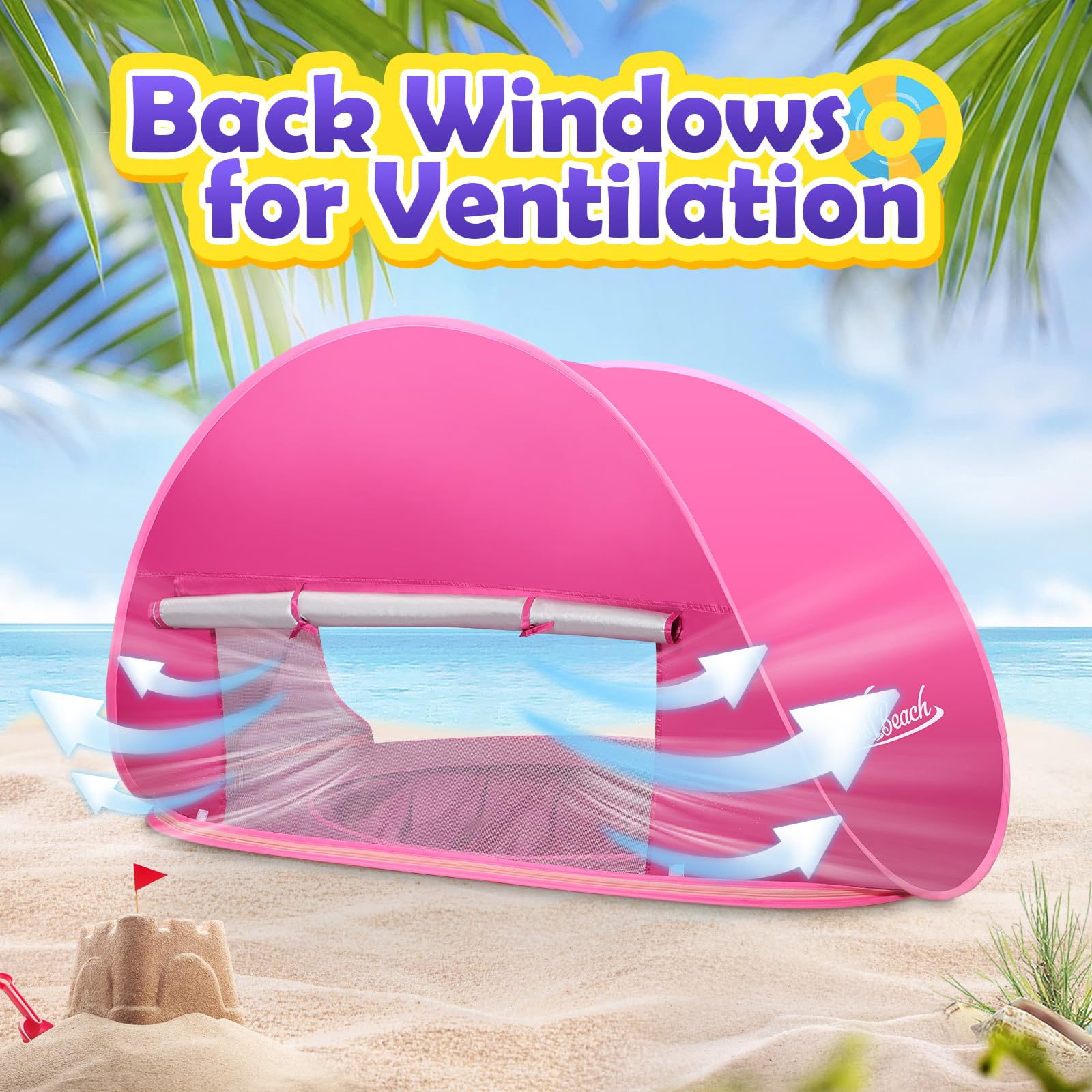 Monobeach Baby Beach Tent Pop Up Portable Shade Pool Upf50+ Uv Protection Sun Shelter For Infant With Easy Set Up Canopy (Pink B