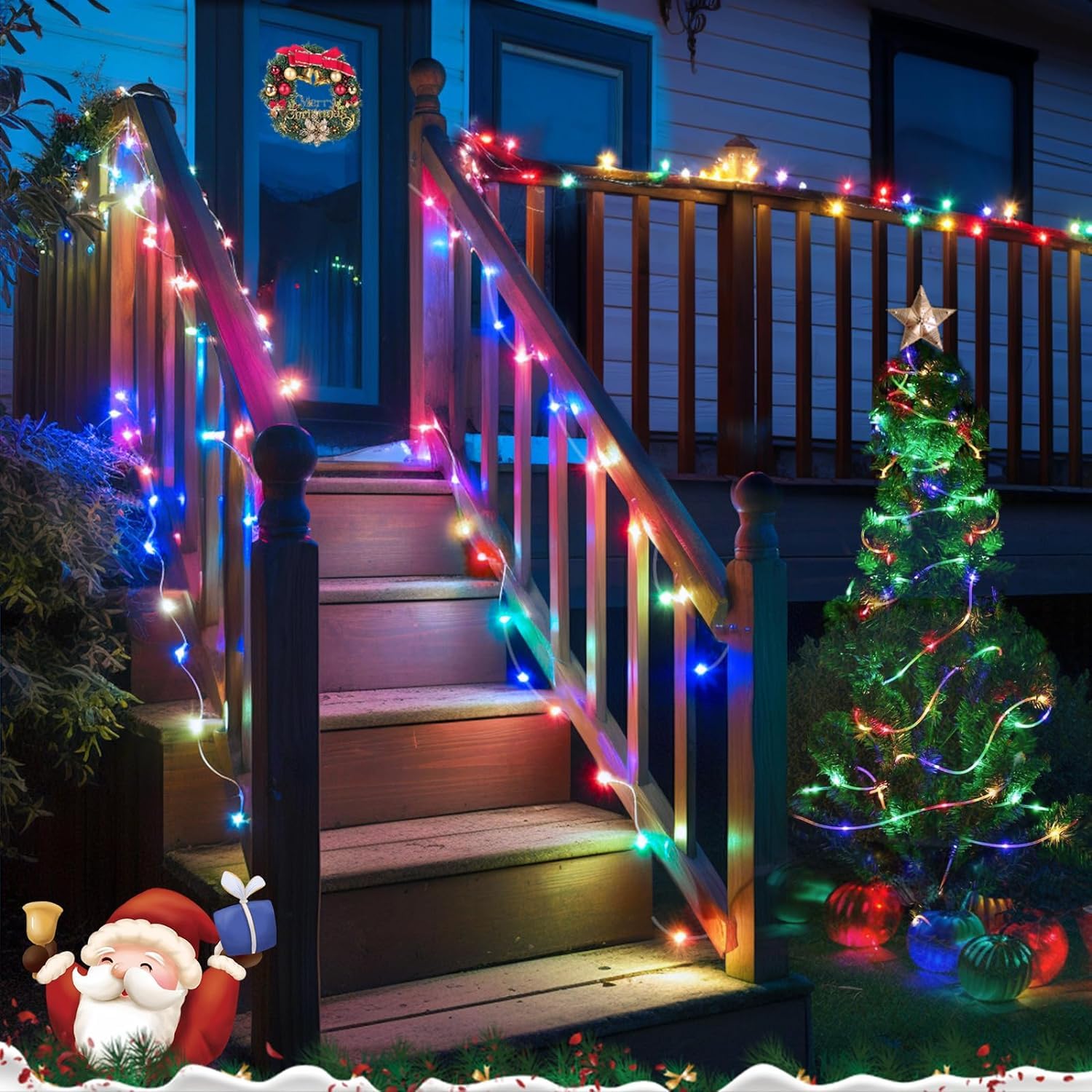 Yeguo Christmas Lights Solar, 2 Pack Each 33Ft 100 Led Rope Lights Outdoor Waterproof, 8 Modes String Lights Clear Pvc Tube For
