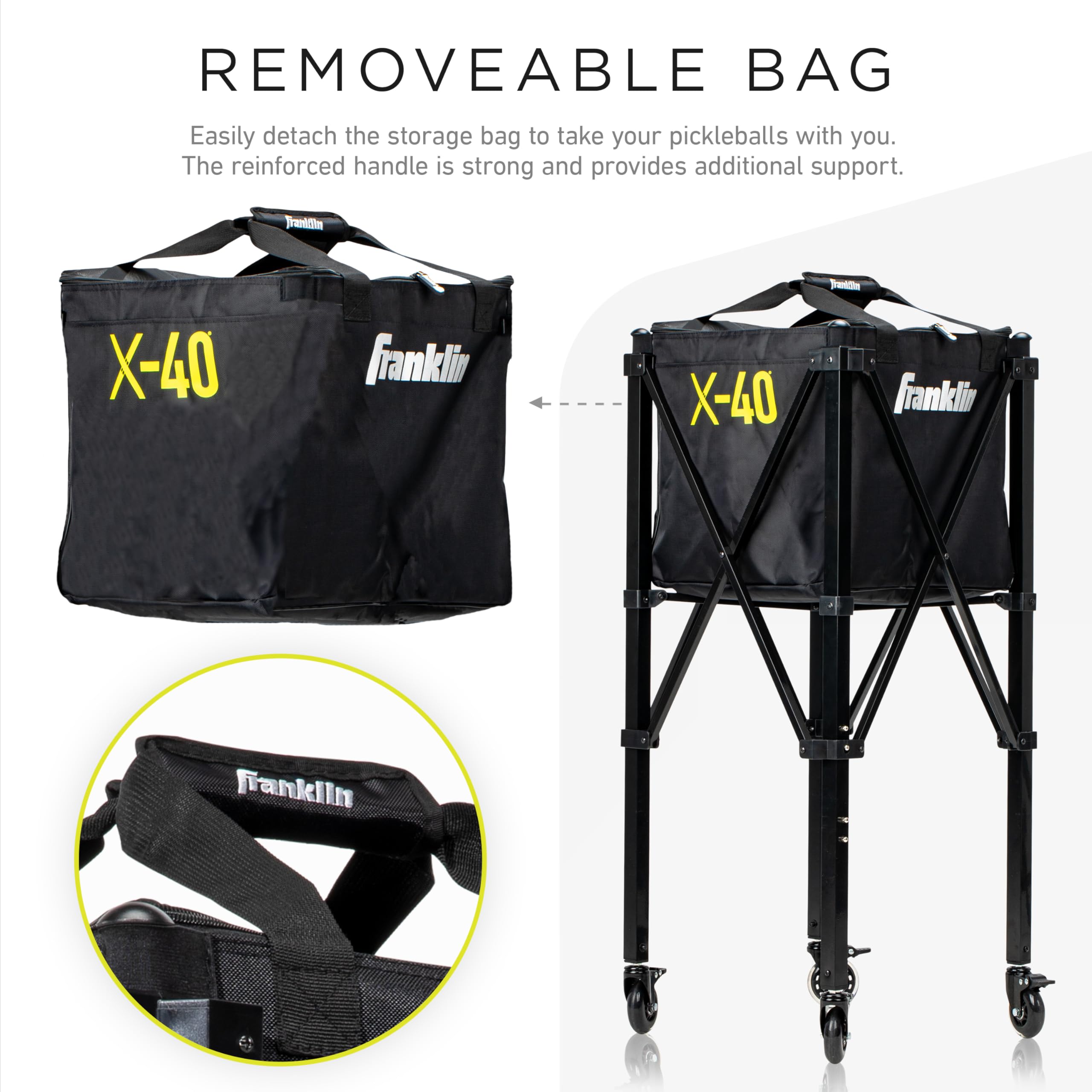 Franklin Sports Portable Pickleball Hopper + Carry Bag - (100) Ball Pickleball Caddy + Travel Basket With Wheels - Easy Storage