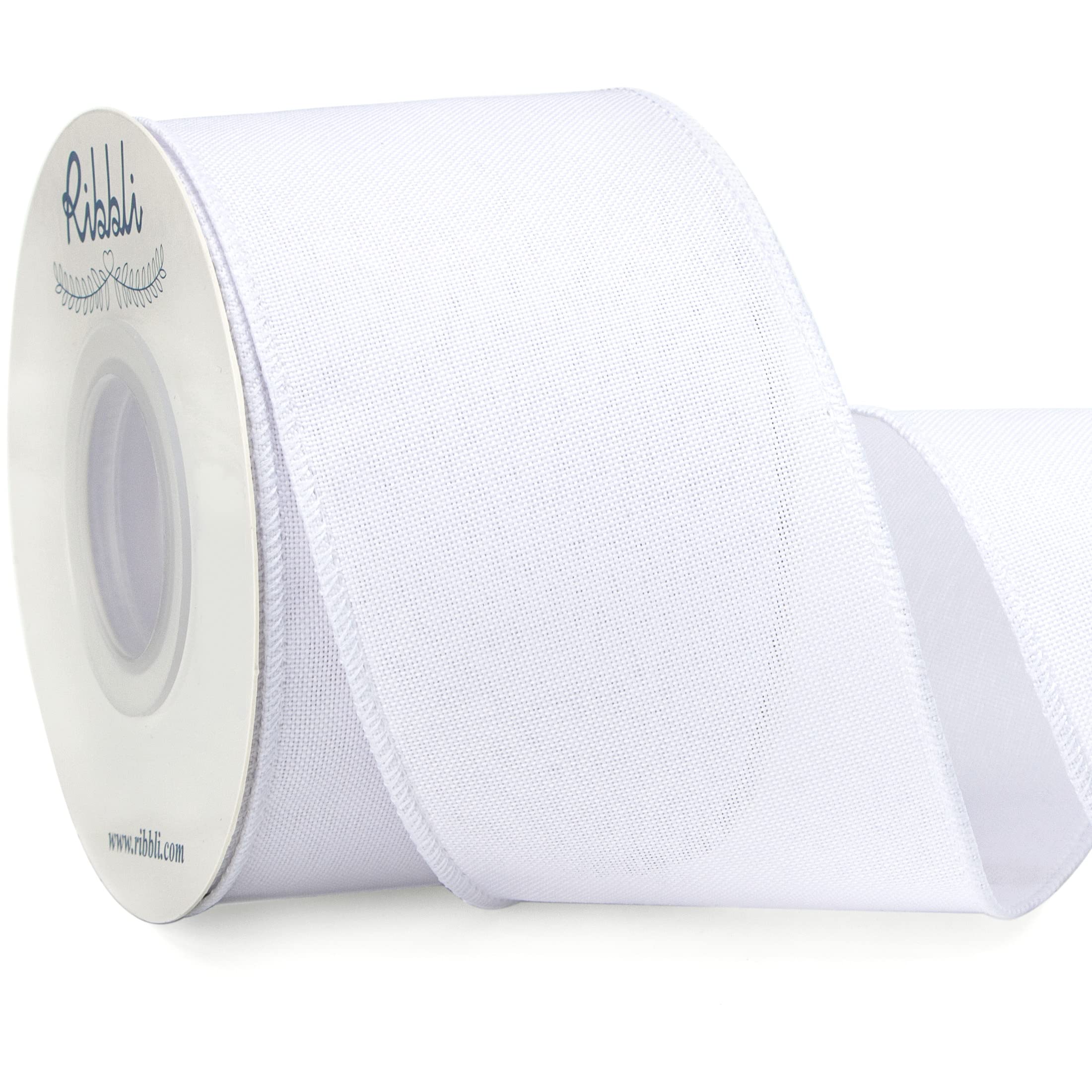 Ribbli White Linen Wired Ribbon,2-12 Inch X Continuous 10 Yard, White Burlap Wired Ribbon Rustic Ribbon For Wreaths, Big Bow Cra