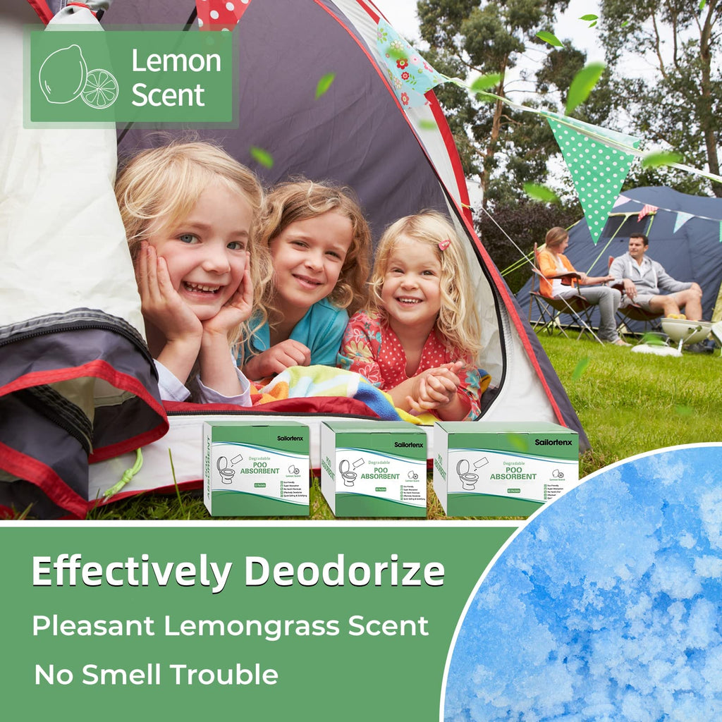 30 Pack Poo Absorbent For Portable Toilet, Camping Toilet Chemicals, Eco Degradable Absorbent Gel Liquid Waste Gelling And Deodo